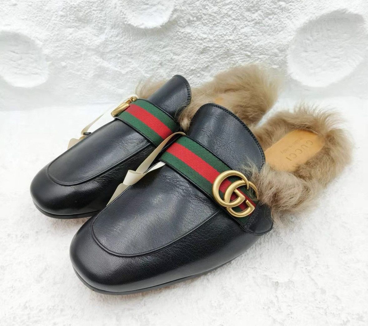 Gucci Gucci Princetown Black Fur Mules for Men - Size US 8.5 / EU 41-42 - 1 Thumbnail