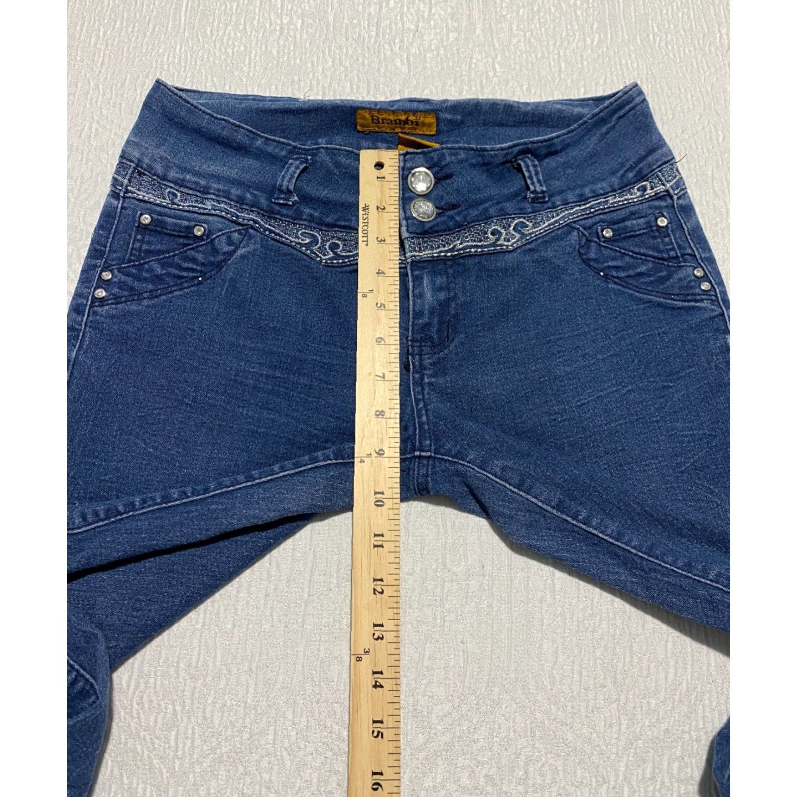 Denime Brambi Fashion Jeans Jeans Blue Stretch Denim Rhinestone Juniors Size 15 Slim Regular 5-Pocket Women Girls Mens Size 30" / US 8 / IT 44 - 7 Thumbnail
