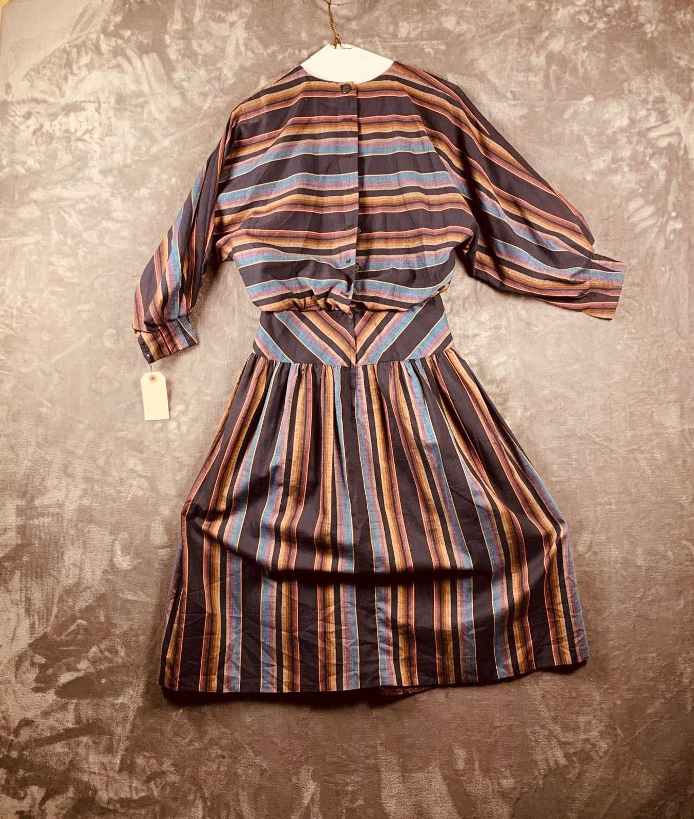 Unknown London Vintage 80s Womens Long Sleeve Striped Midi Dress (384) Size S / US 4 / IT 40 - 10 Thumbnail