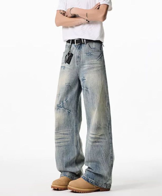 Japanese Brand American washed men's distressed wide-leg jeans Size US 32 / EU 48 - 4 Thumbnail
