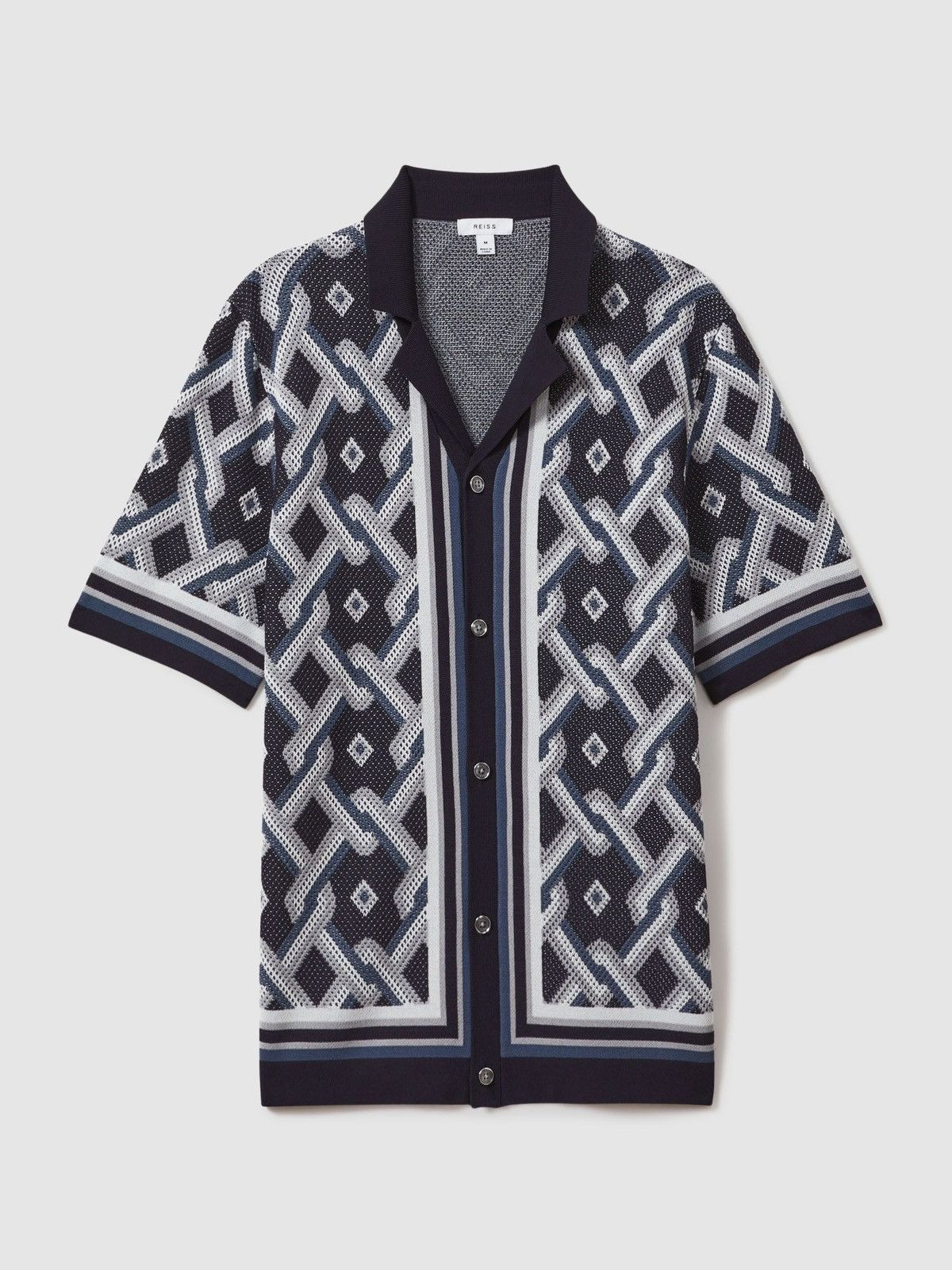 Reiss Reiss Knitted Cuban Collar Shirt in Navy Multi M pullover Size US M / EU 48-50 / 2 - 1 Thumbnail
