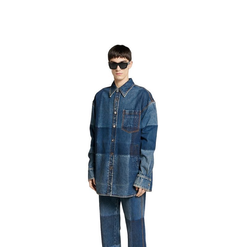 Gucci o1loc1c1125 822185 Cotton Denim Shirt in Blue Size US M / EU 48-50 / 2 - 2 Thumbnail