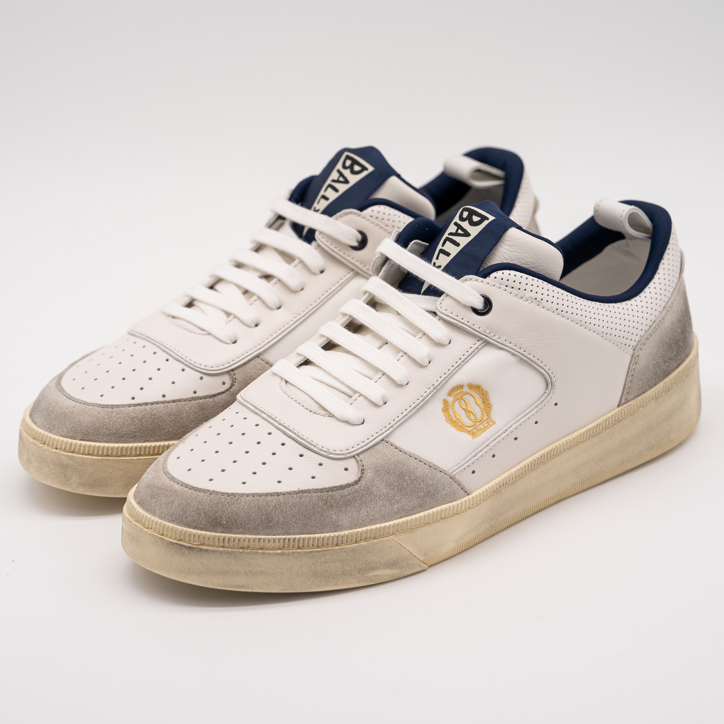 Bally 13.5 Bally Riweira White Grey Navy Dusty Leather Sneakers Size US 13 / EU 46 - 1 Thumbnail