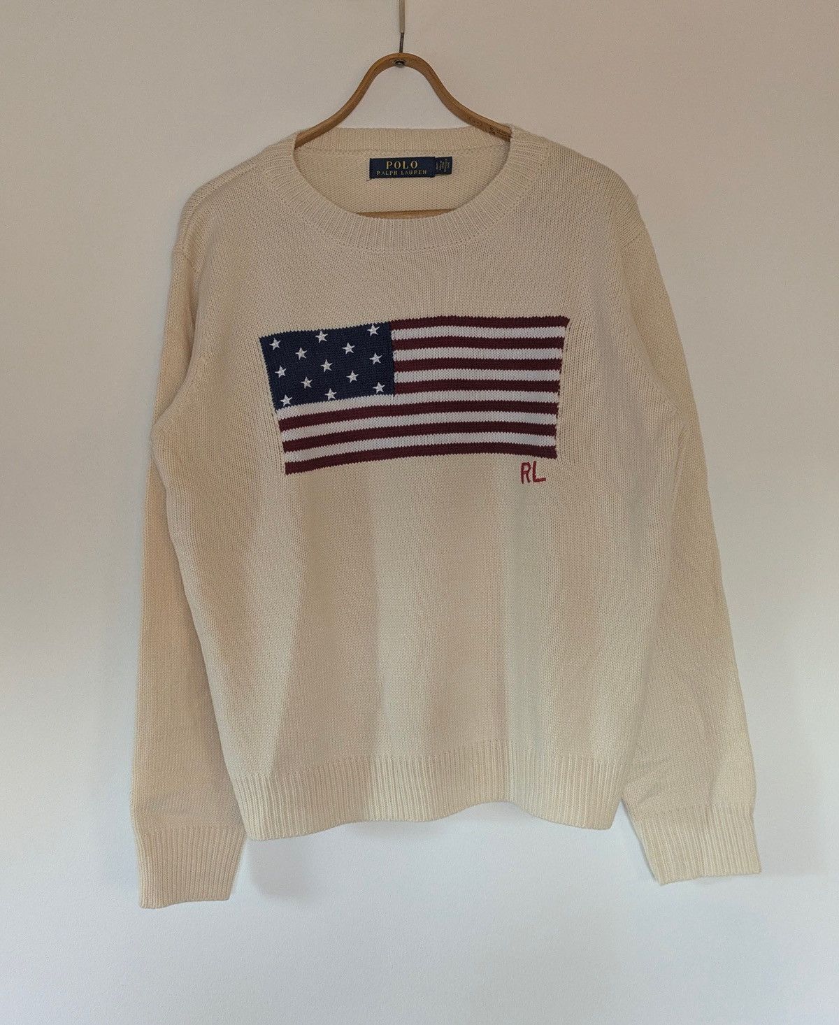 Polo Ralph Lauren 🇺🇸 Polo Ralph Lauren Flag Knit Sweater – Cream (Size L) Size US L / EU 52-54 / 3 - 1 Thumbnail