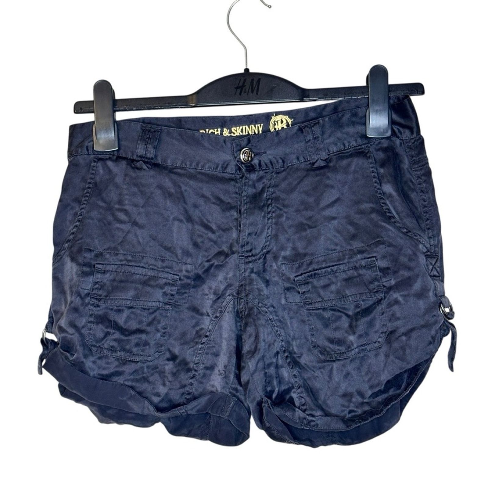 Other Rich & Skinny Y2K Low Rise 100% Silk Cargo Shorts Black 26 Size 26" / US 2 / IT 38 - 1 Thumbnail