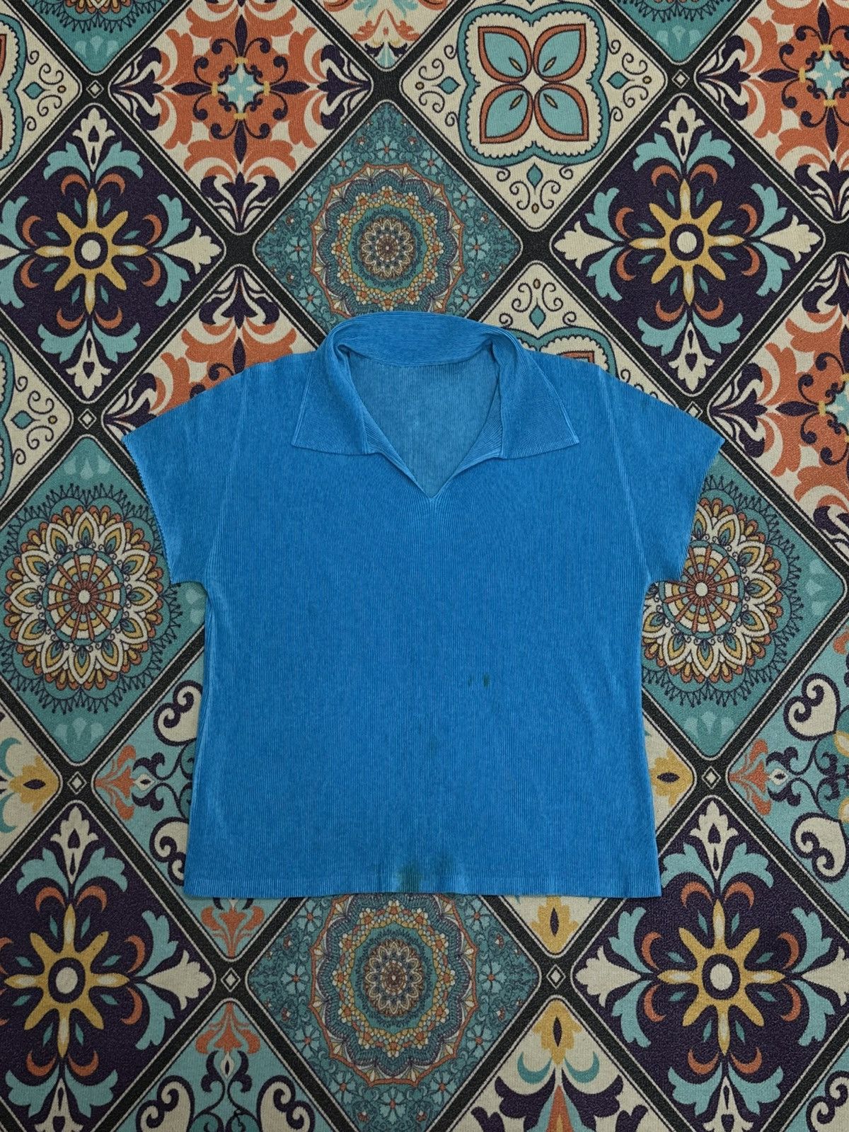 Pleats Please Issey Miyake Pleats Please Issey Miyake Neon Blue Polo Style Shirt Size US M / EU 48-50 / 2 - 11 Thumbnail