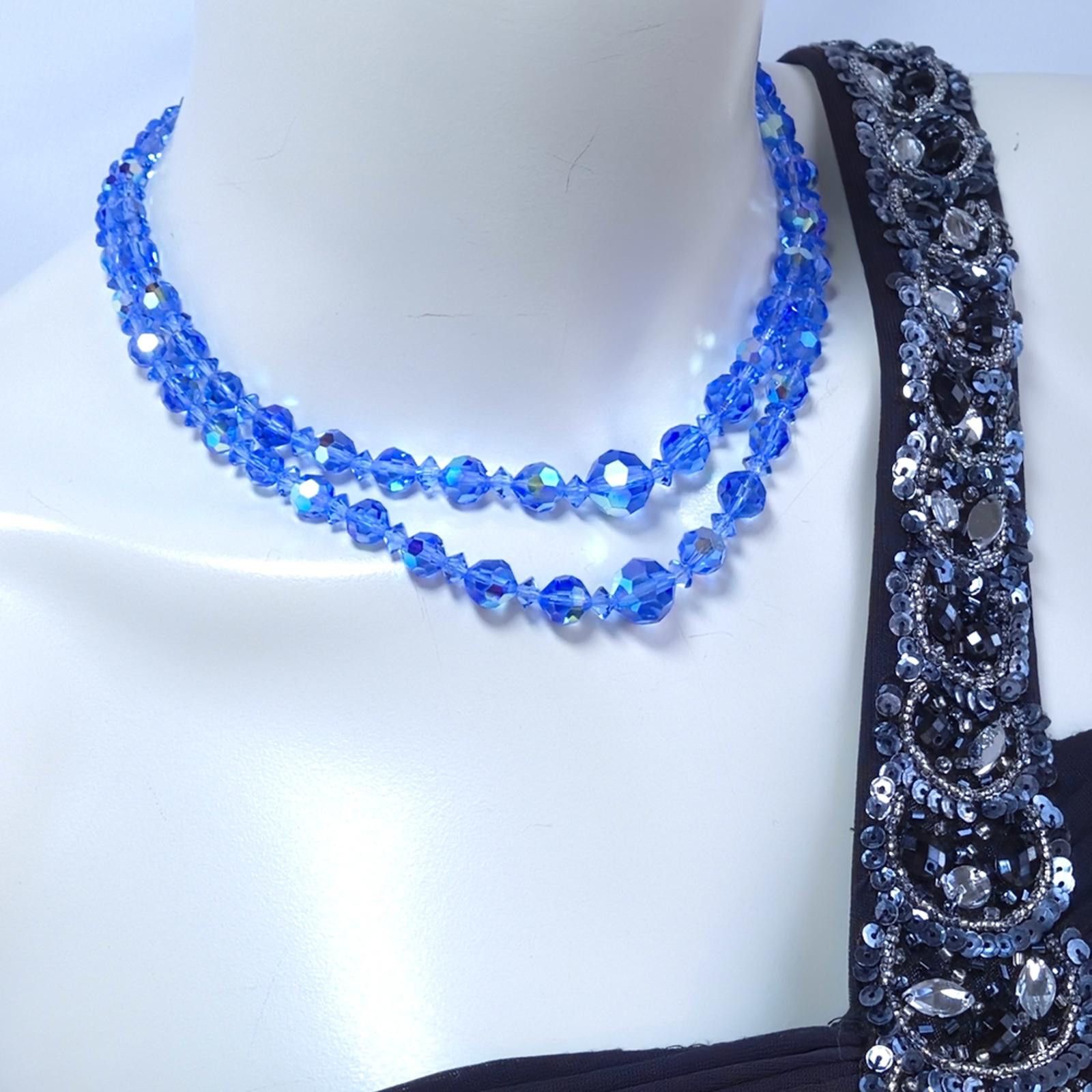 Designer Blue Faceted Crystal Beaded Double-Strand 1950s Necklace Size ONE SIZE - 6 Thumbnail