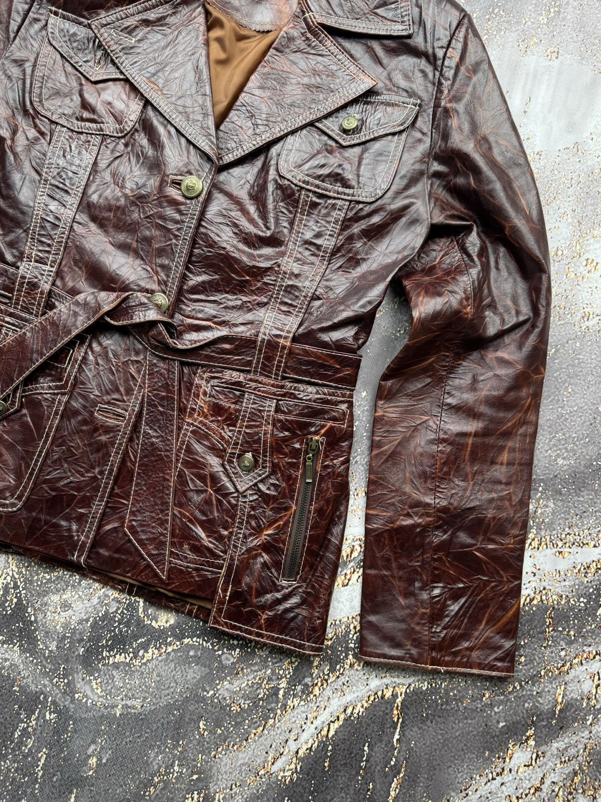 Genuine Leather × Vintage Vintage Leather Jacket With Belt Size S / US 4 / IT 40 - 3 Thumbnail