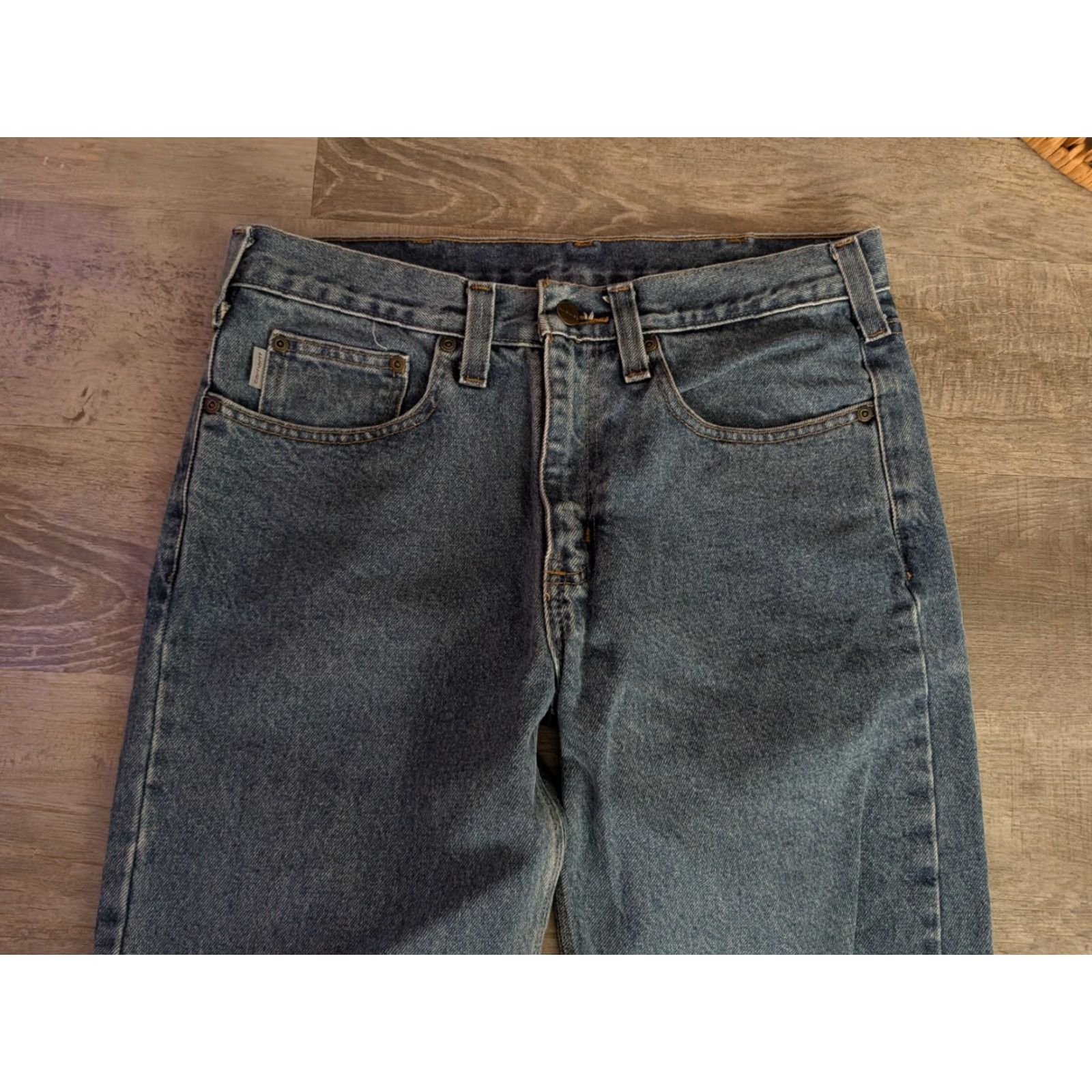 Carhartt VINTAGE Carhartt Jeans 32X32 Mens 5-Pocket Denim Straight Workwear Blue Logo Distressed Size US 32 / EU 48 - 3 Thumbnail