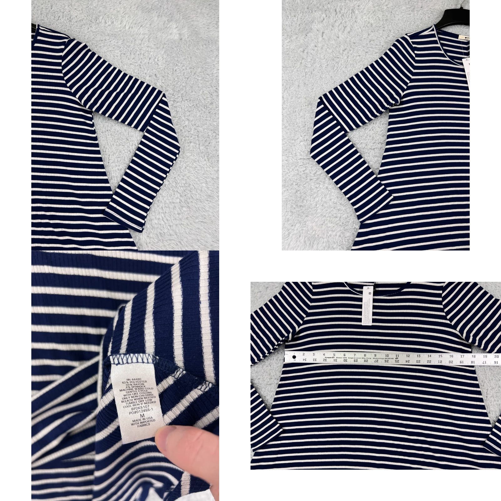 Vintage LA made Dress Women's Small/Medium Blue White Striped Long Sleeve Mini Polyester Knit Dress - Vintage? No Size M / US 6-8 / IT 42-44 - 8 Thumbnail