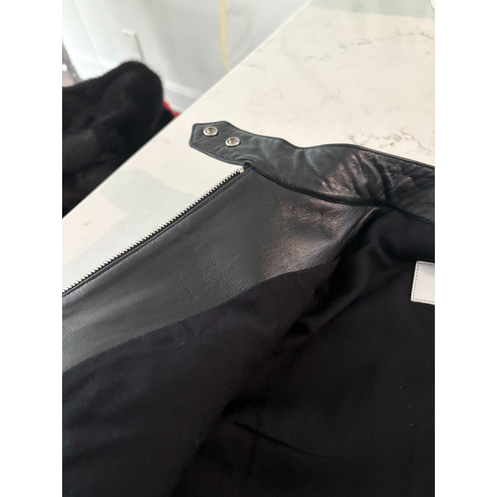 Other Handmade Black & White Shearling Moto Jacket Patent Leather Size XS / US 0-2 / IT 36-38 - 15 Thumbnail