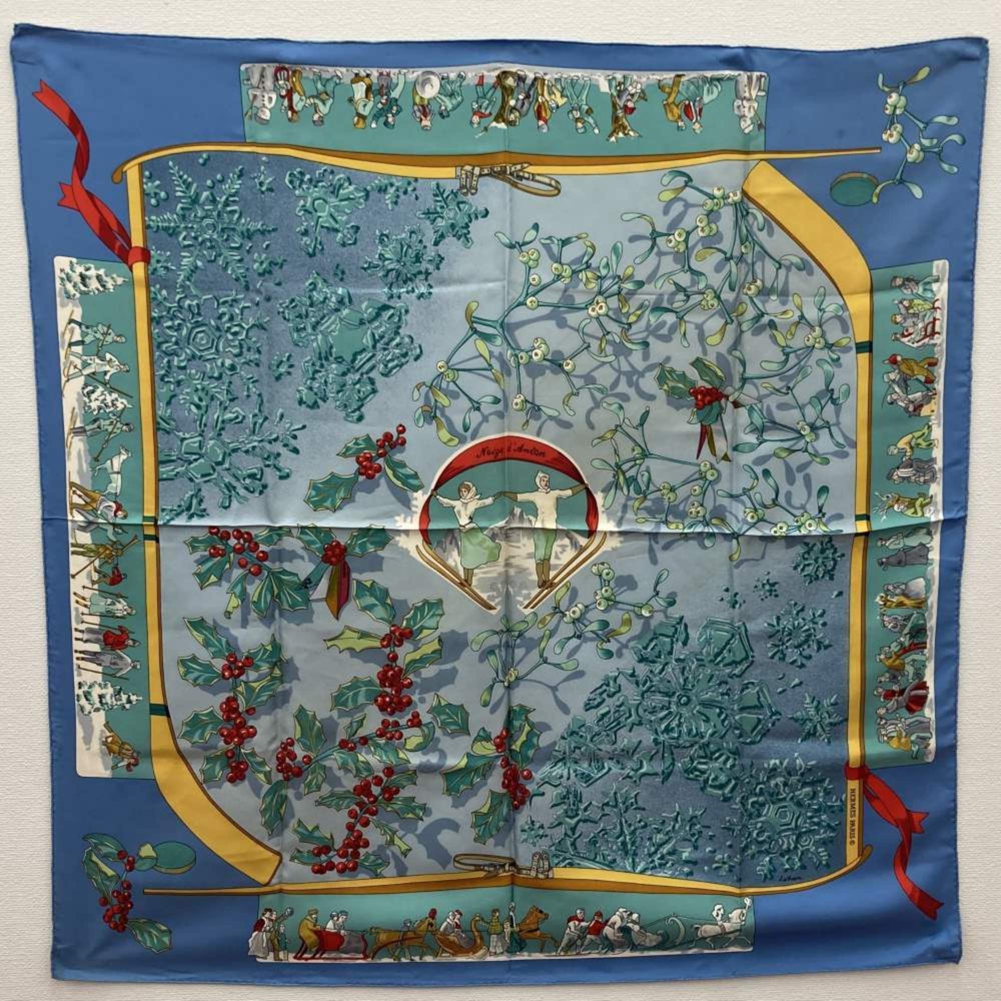 image of Hermes Carre 90 Scarf Muffler Neige D'antan Last Year's Snow Blue Silk Women's Hermes