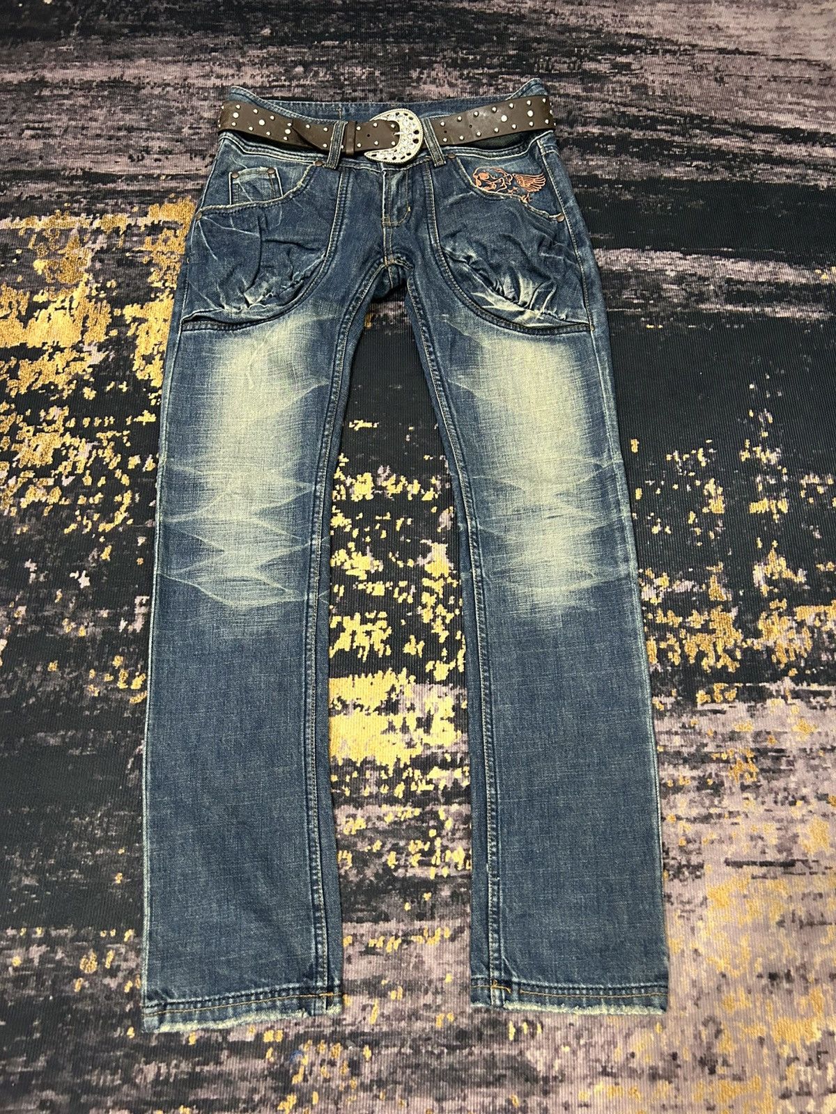 Japanese Brand 2#1 Jeans Jesus Loves You Skull Mud Wash Jeans Size US 30 / EU 46 - 2 Thumbnail