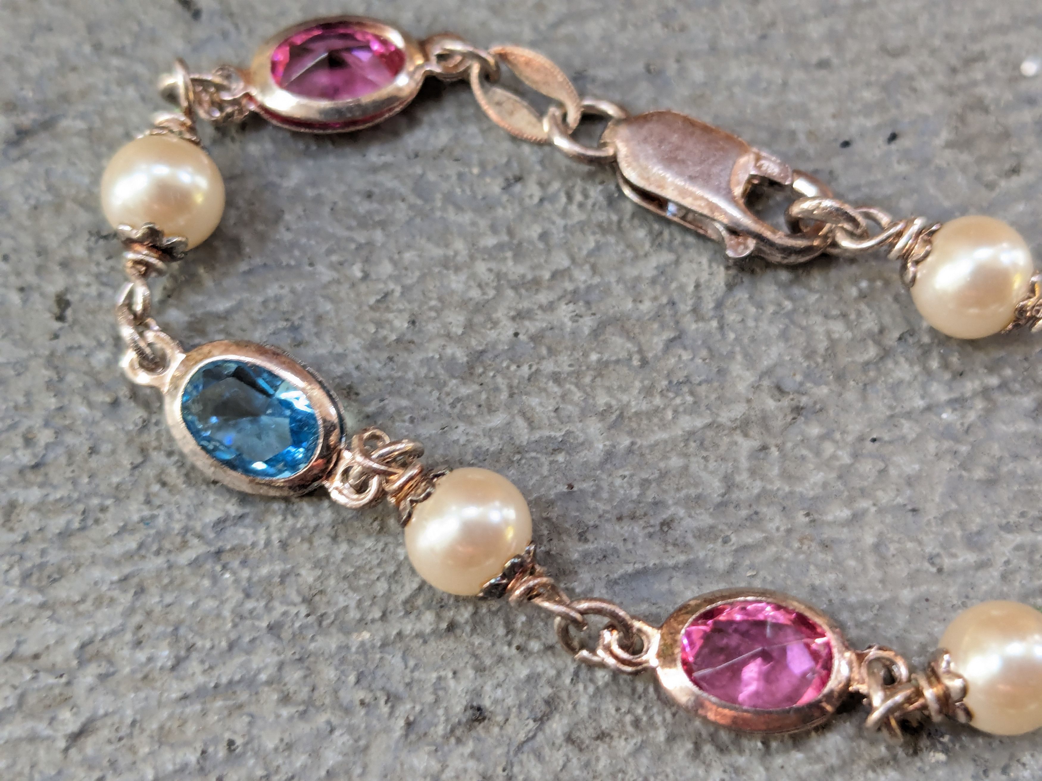 Jewelry Sterling Silver Tennis Bracelet 7.25" Chain Rainbow Pearls Size ONE SIZE - 8 Thumbnail