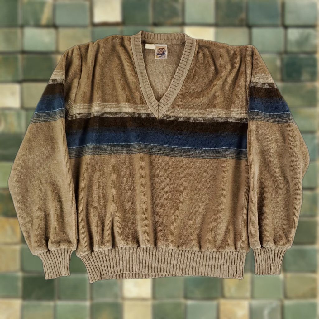 Vintage VINTAGE Kennington Sweater Pullover Velour Terry Cloth Brown Striped Mens L Size US L / EU 52-54 / 3 - 1 Thumbnail