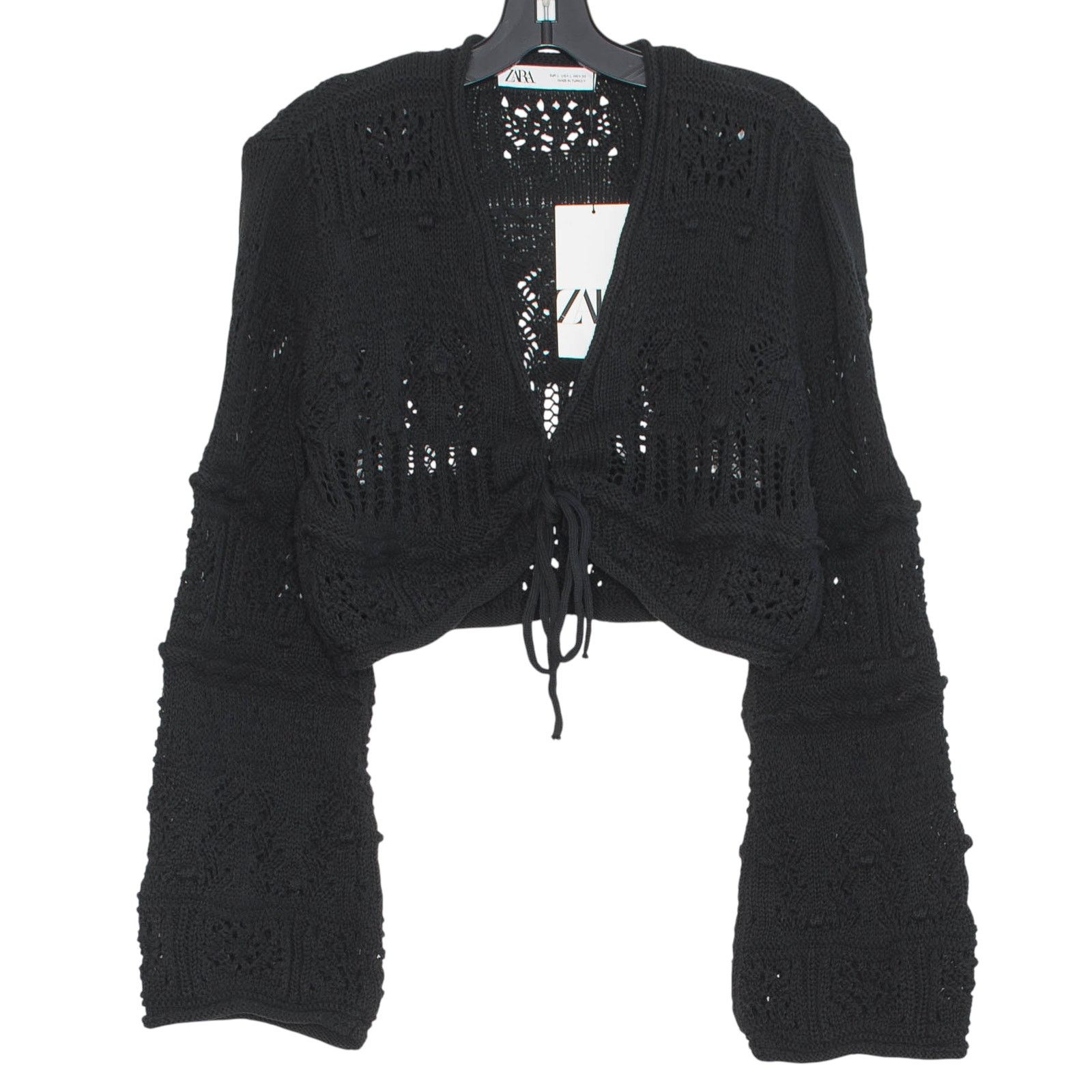 Zara Zara Cardigan Cropped Crochet Y2K Whimsigoth Black Large Size L / US 10 / IT 46 - 1 Thumbnail