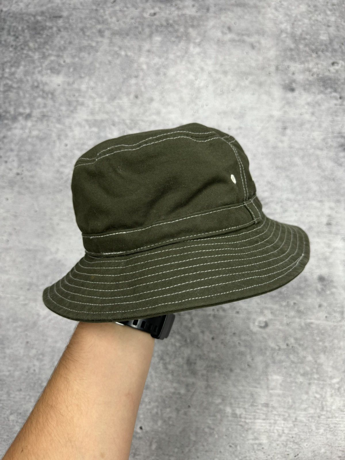 Kangol × Vintage Vintage 90’s Y2K Style Olive Logo Drill Warm Panama Hat S-M Size ONE SIZE - 6 Thumbnail