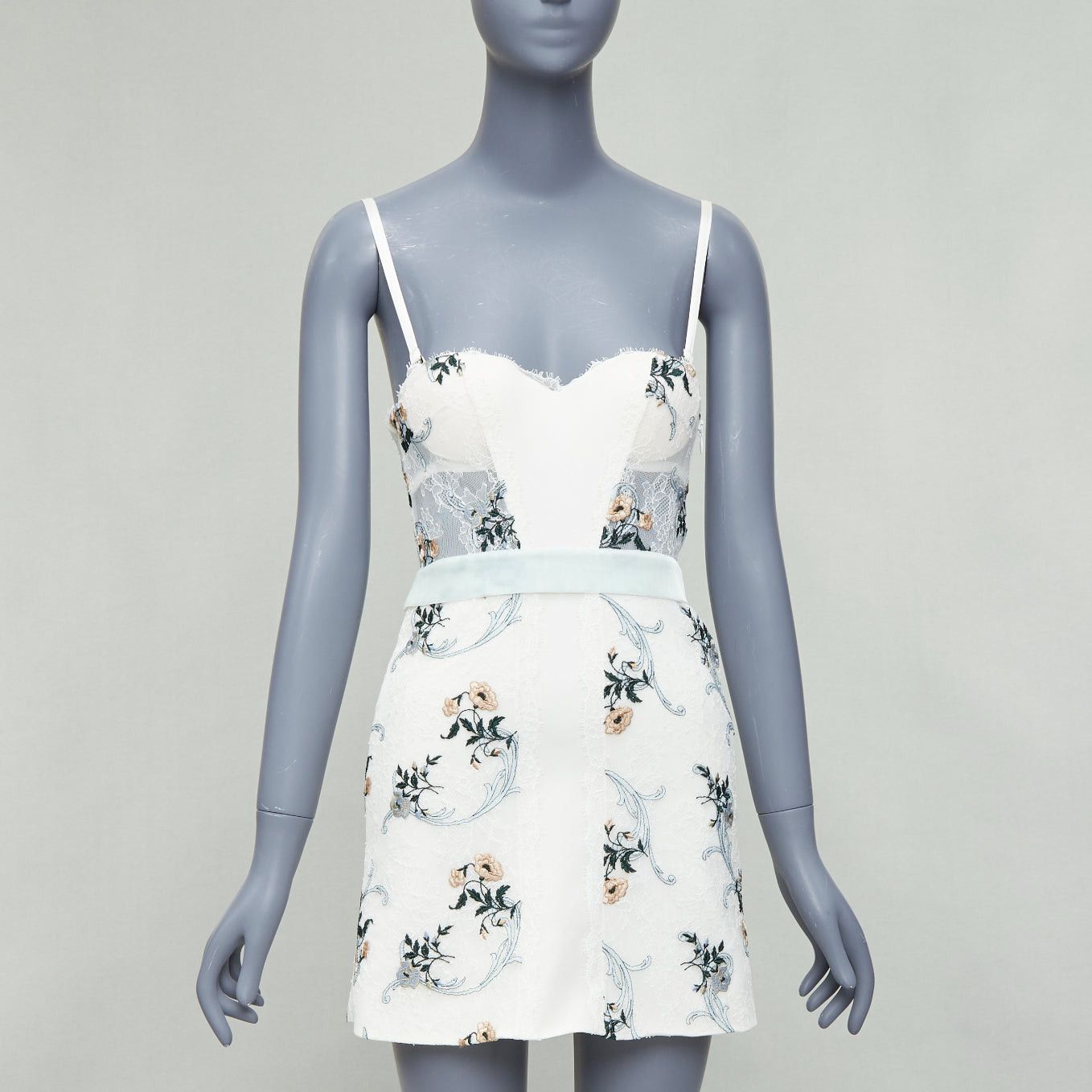 La Perla LA PERLA Hampton Court cream mint green silk floral lace mini dress IT38B XS Size XS / US 0-2 / IT 36-38 - 1 Thumbnail