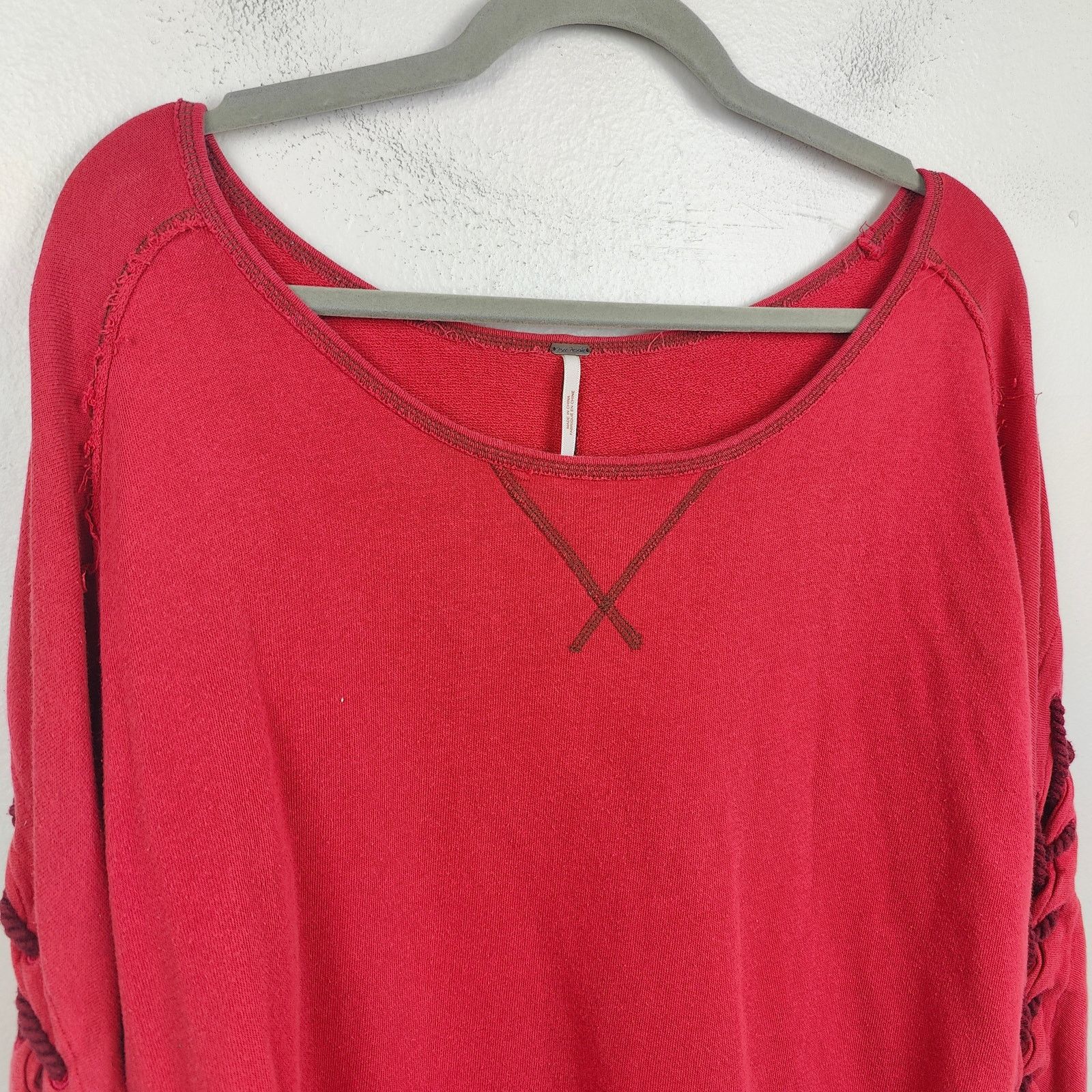 Free People Free People Lace Up Sweatshirt Womens Small Red Stitched Size S / US 4 / IT 40 - 2 Thumbnail