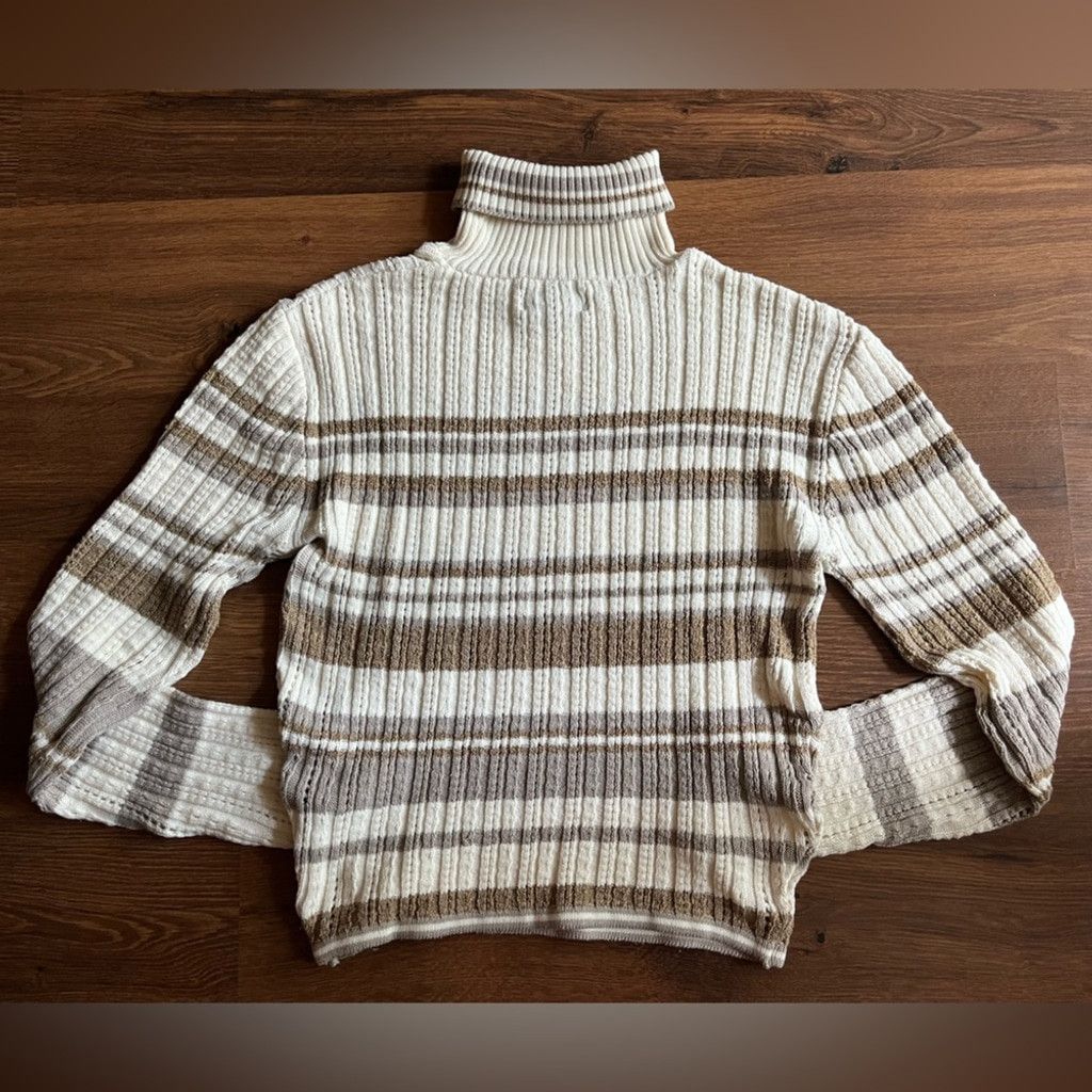 Unknown London 🍂 Y London Beige & White Striped Turtleneck Sweater Size L / US 10 / IT 46 - 7 Thumbnail