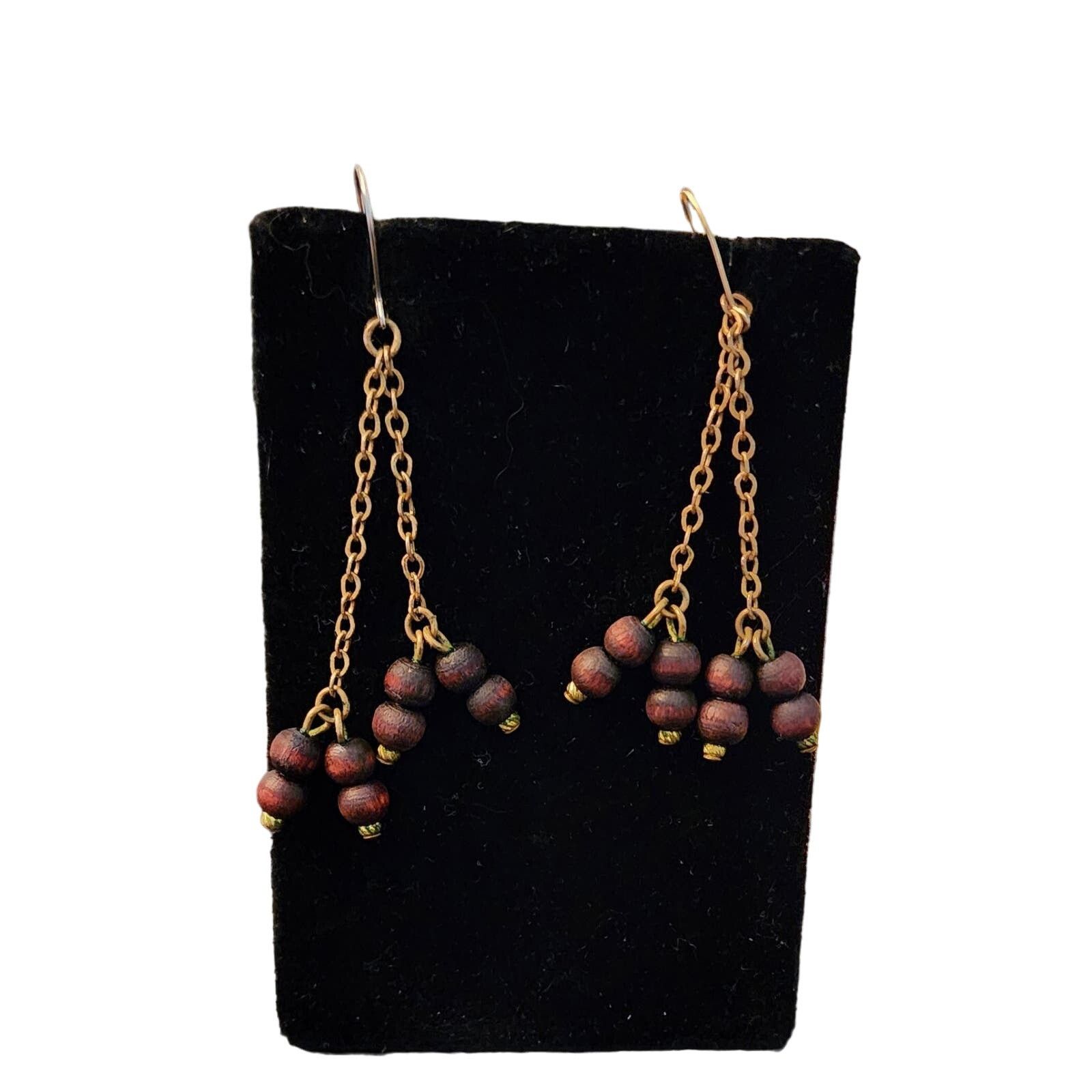 Unknown London Vintage double strand. Brass and wood earrings. Size ONE SIZE - 3 Thumbnail