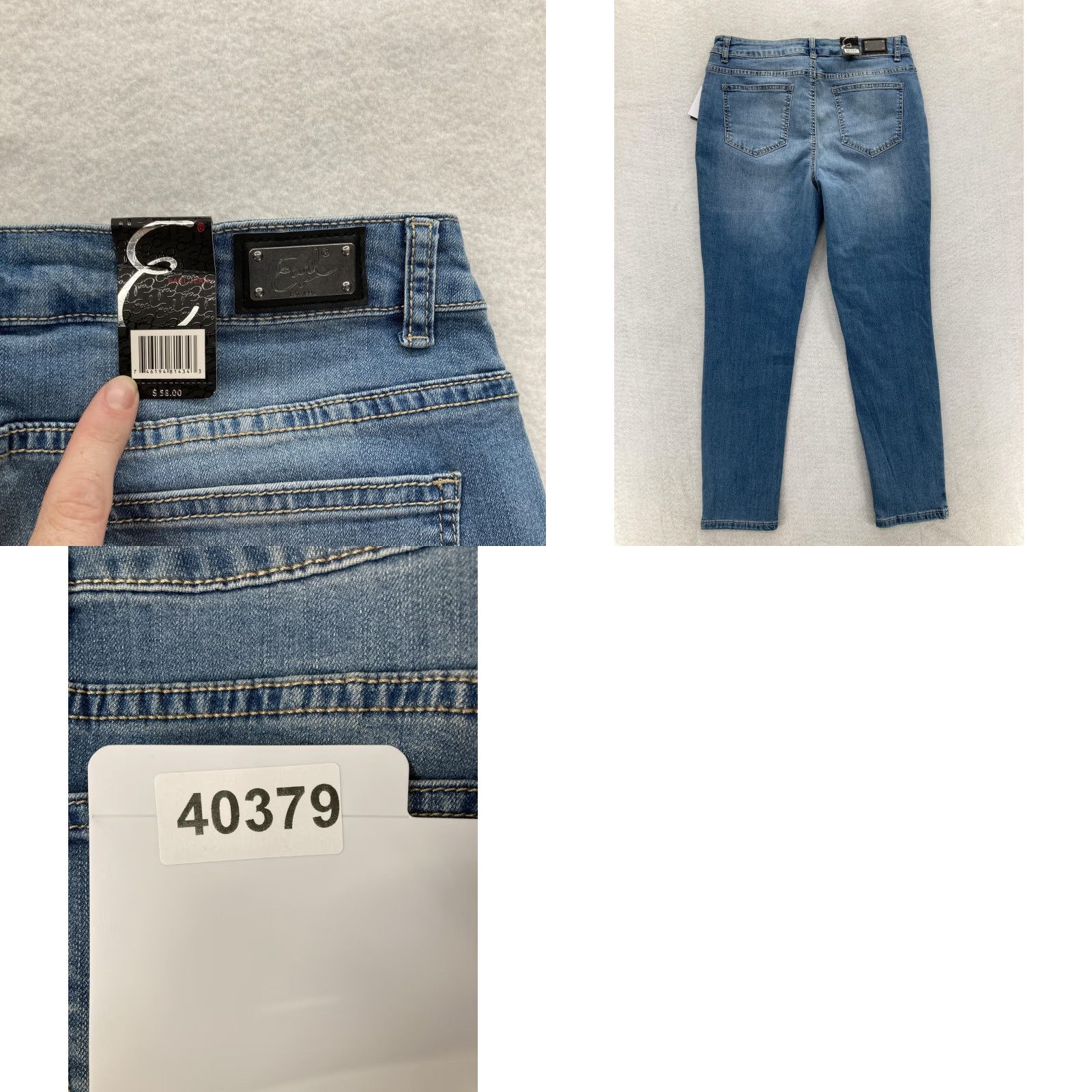 Vintage Earl Jean Skinny Ankle Jeans Womens 12 Medium Wash Blue Denim Studded Stretch Size 34" / US 12 / IT 48 - 9 Thumbnail