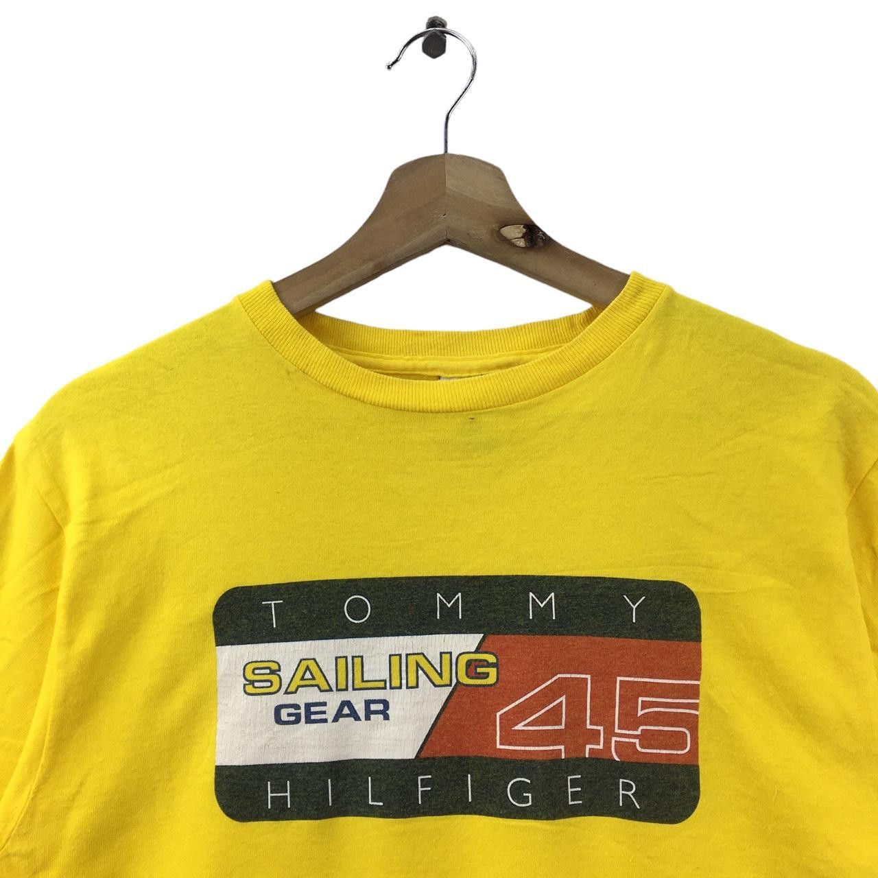 Tommy Hilfiger Vtg TOMMY HILFIGER USA Flag Logo Sailing Gear Yellow Tee Size US M / EU 48-50 / 2 - 2 Thumbnail