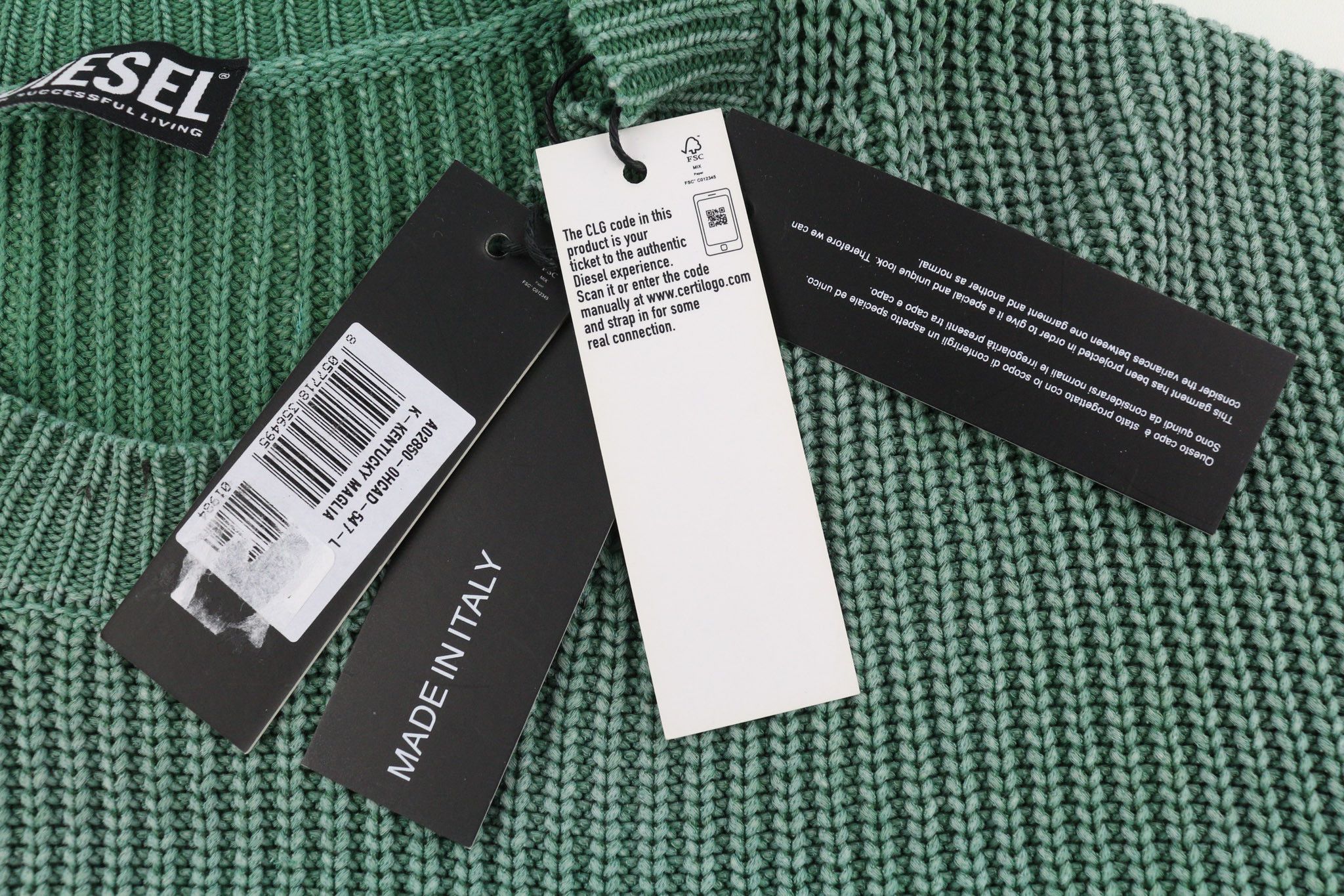 Diesel K-KENTUCKY L Washed Crew Knit Green Jumper 40146 Size US L / EU 52-54 / 3 - 6 Thumbnail