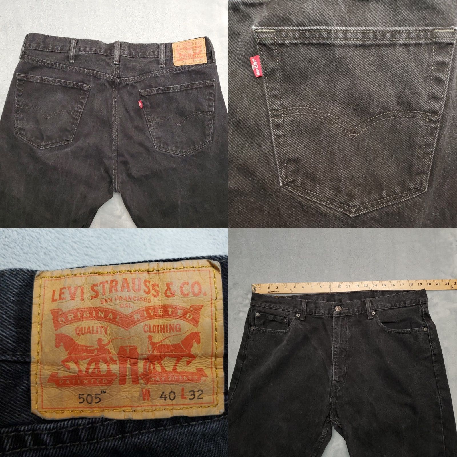 Denime VINTAGE Levis Jeans Mens 40x32 Black 505 Denim 100% Cotton Straight Leg Casual Pants Jeans Size US 40 / EU 56 - 8 Thumbnail