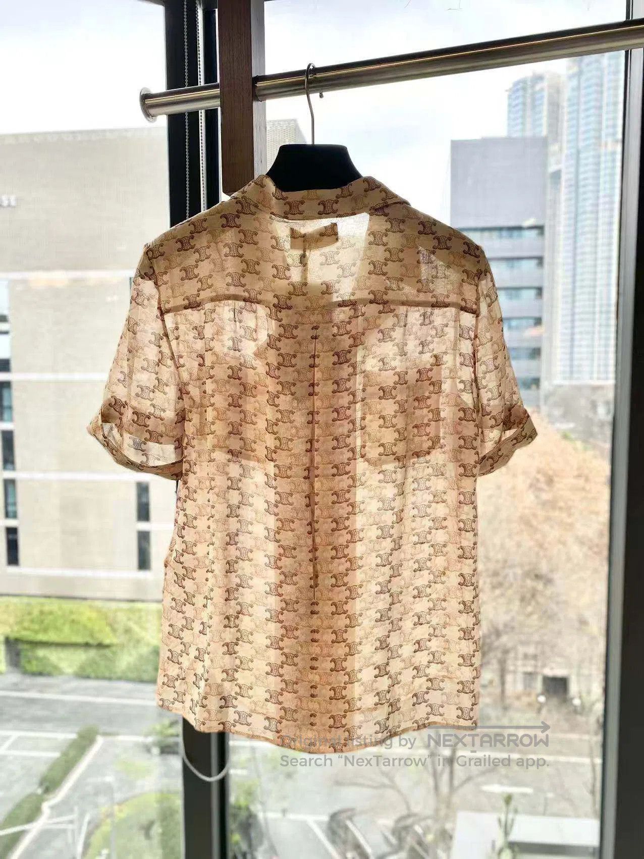 Celine Celine Full logo print mulberry silk short-sleeved top| Size 4XL / US 24-26 - 3 Thumbnail
