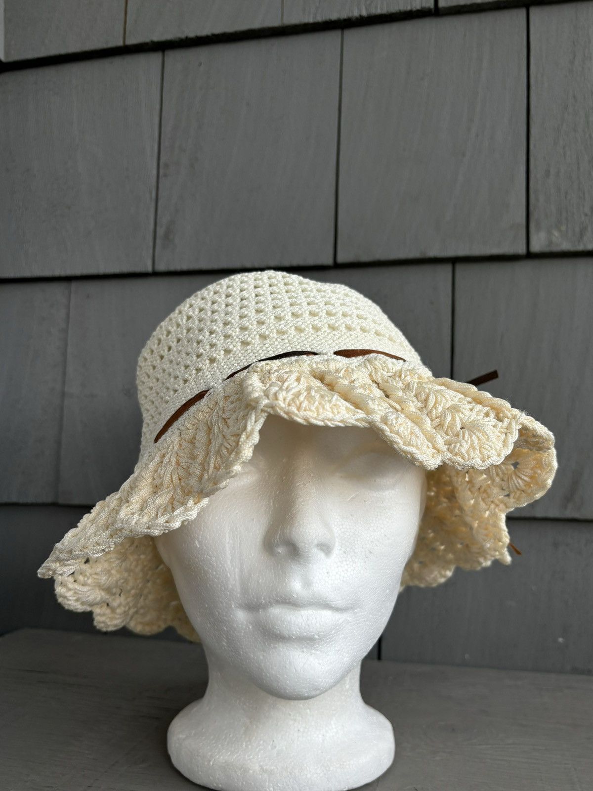 Handmade × Japanese Brand × Vintage Crochet Knit Bucket Hat 70s Vintage Sun Hat Lace Ribbon Mesh Size ONE SIZE - 4 Thumbnail