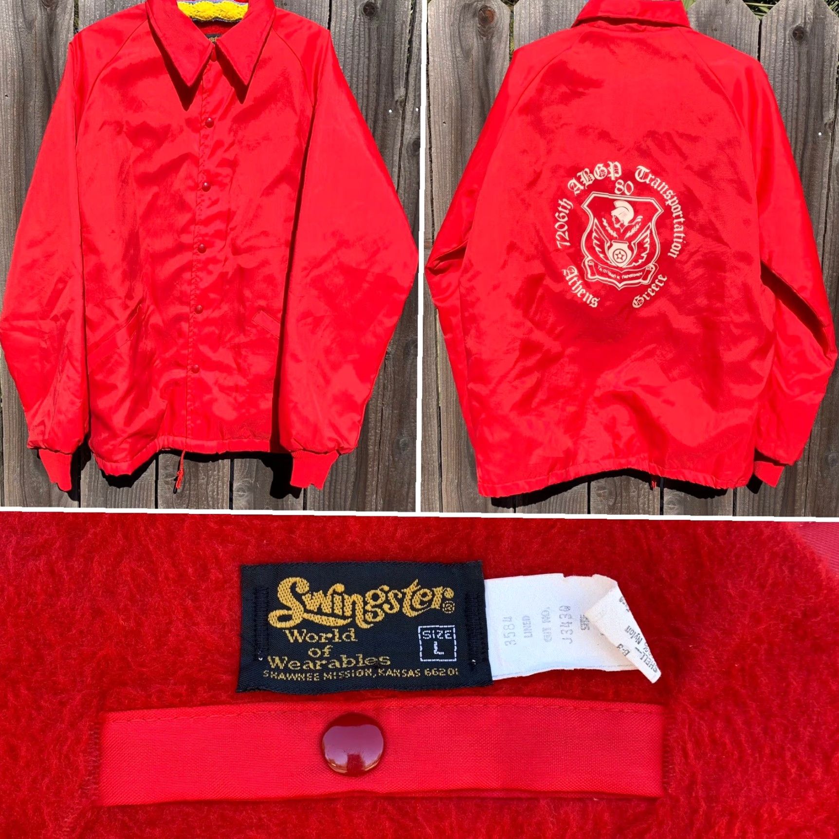 Vintage VINTAGE Swingster Nylon Jacket 7206th ABGP Transportation 80 Athens Greece Red L Mens Size US L / EU 52-54 / 3 - 3 Thumbnail