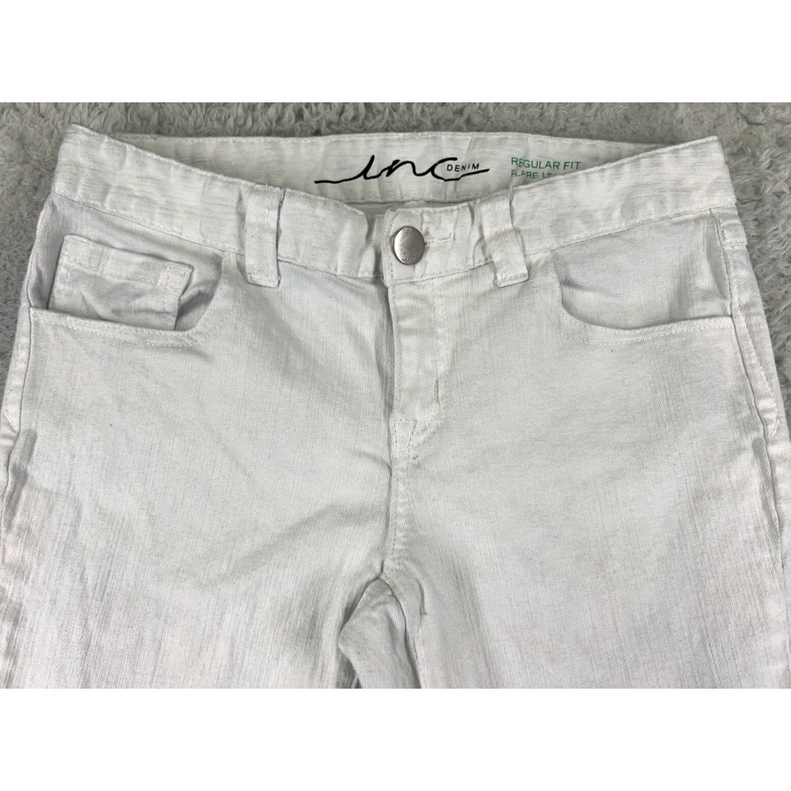 Vintage INC International Concepts Jeans Women 4 White Denim Flared Regular 27x32 Pants, 5-Pocket, Zip, Distressed, Stretch, Medium Wash, Cotton, Vintage: No Size 27" / US 4 / IT 40 - 4 Thumbnail