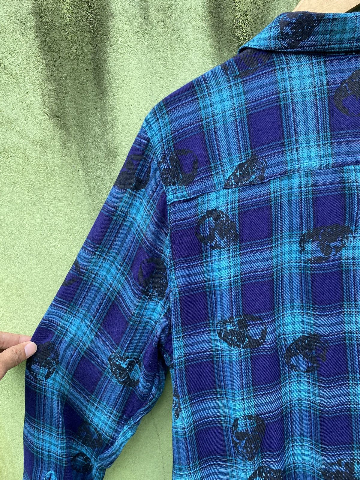 Rock & Republic Rock & Republic Skull Plaid Flannel Shirt Blue Grunge Y2K Size XL / US 12-14 / IT 48-50 - 10 Thumbnail