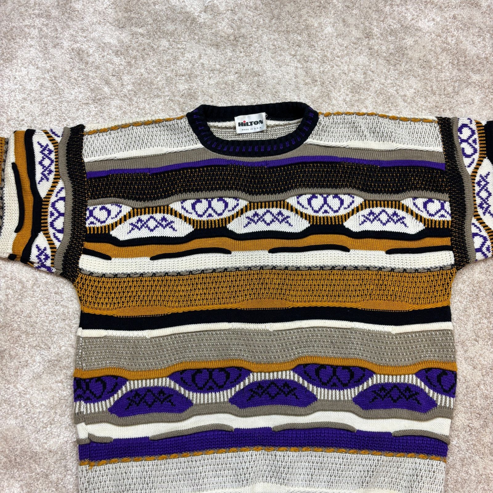 Vintage VTG Hilton 3D Knit Abstract Sweater XL Eclectic Grandpa Dad Size US XL / EU 56 / 4 - 2 Thumbnail