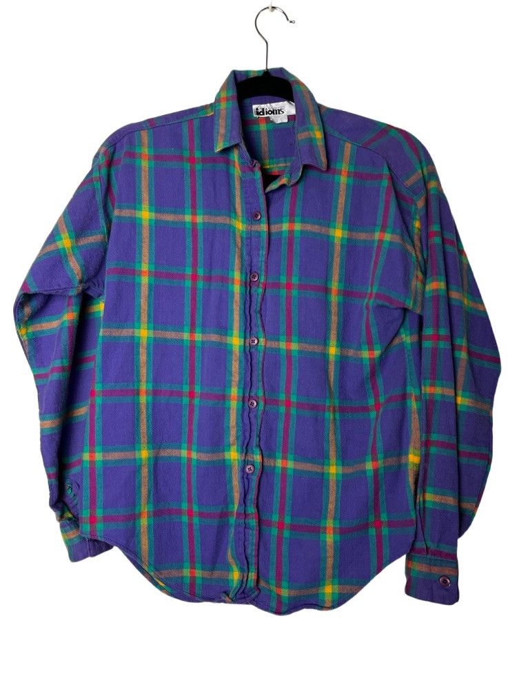 Vintage Vintage 1980's Idioms Plaid Flannel Long Sleeve Button Up Size US S / EU 44-46 / 1 - 1 Thumbnail