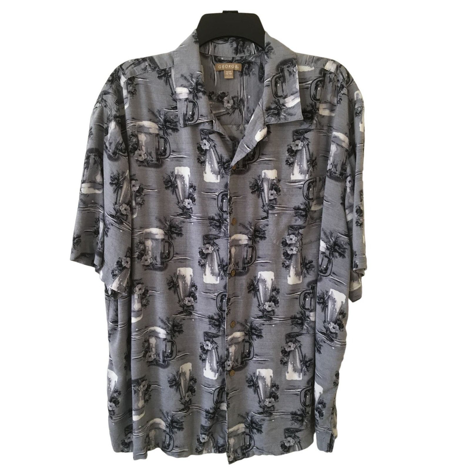 George George XL Gray & White Button Up Shirt Hawaiian Beer Mugs Size US XL / EU 56 / 4 - 1 Thumbnail