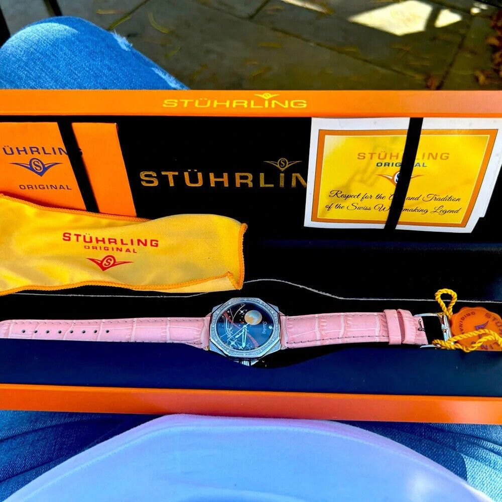Sterling Silver Stuhrling Gala Stainless Case&bezel Women's Quartz Watch in Pink