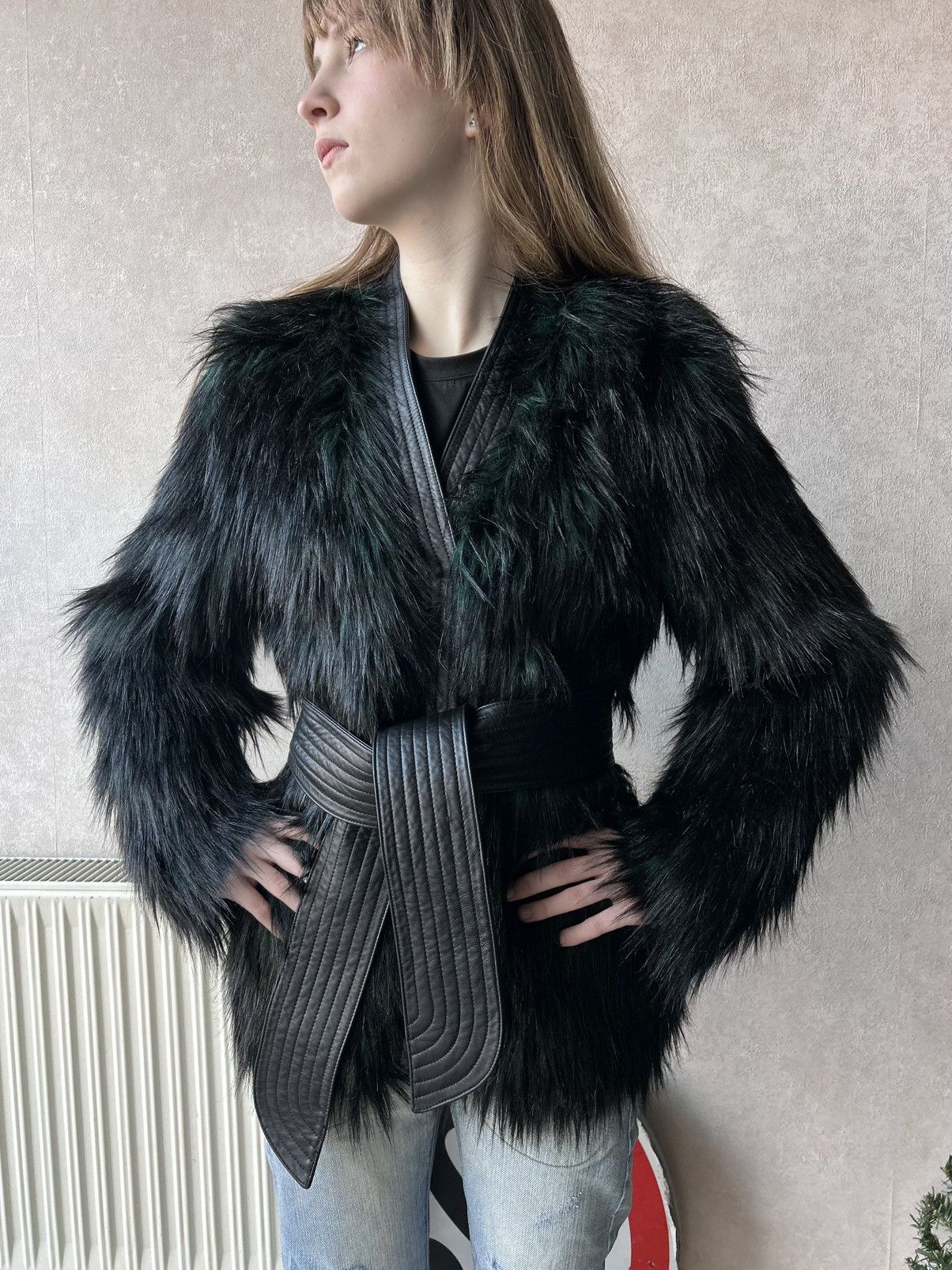 Balmain Balmain x HM Faux Fur Belted Jacket Size XS / US 0-2 / IT 36-38 - 1 Thumbnail