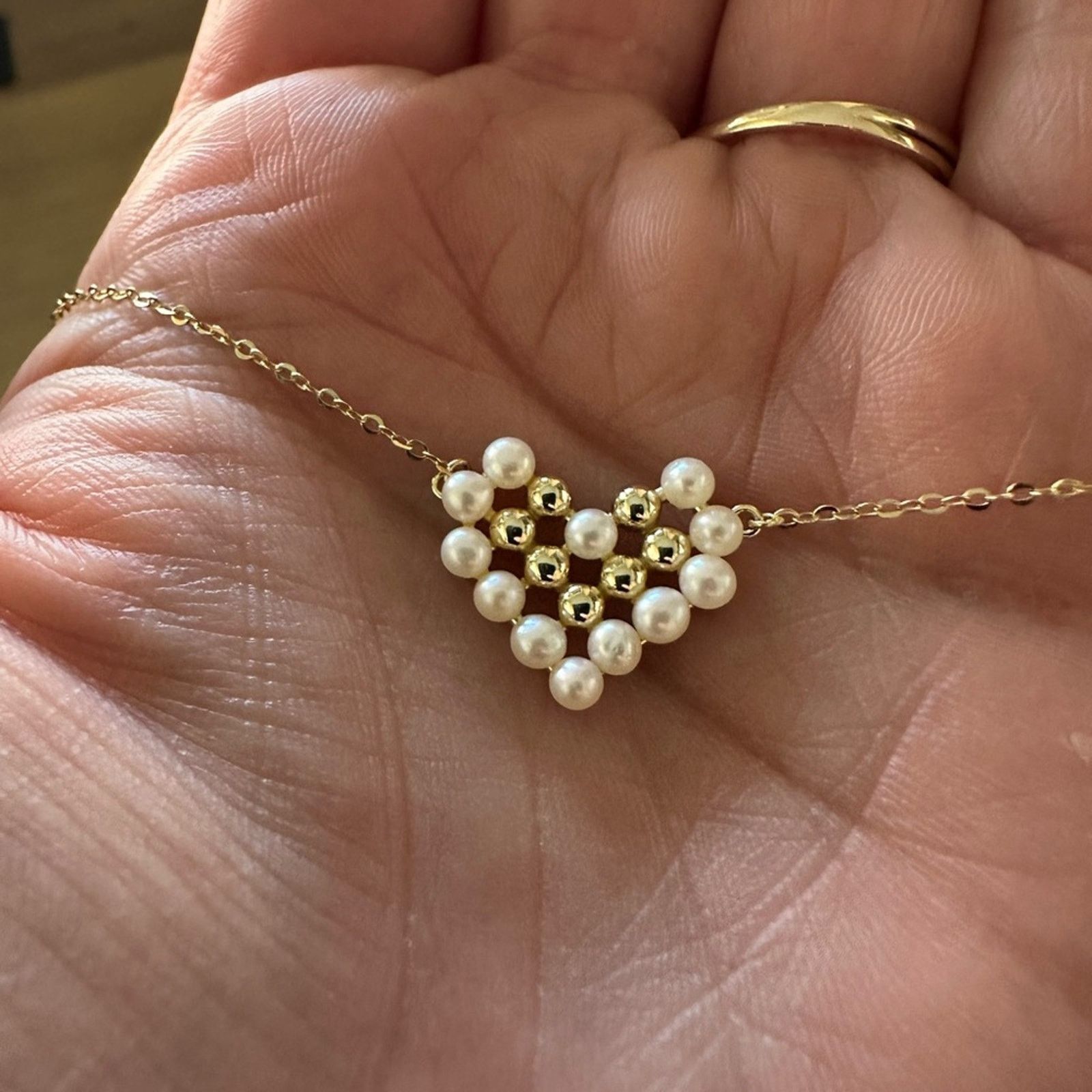 Other NEW Pixilated Gold & Freshwater Pearl Heart Necklace Size ONE SIZE - 3 Thumbnail