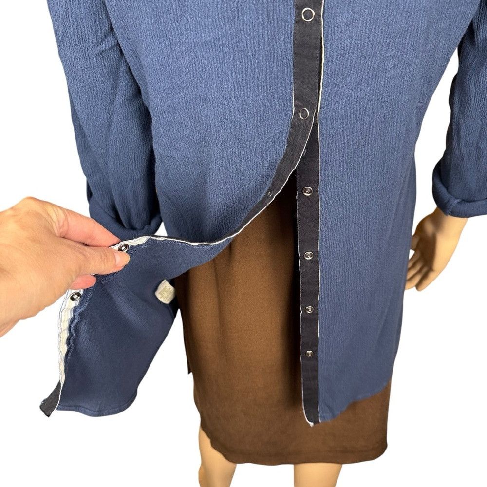 Free People Vintage Free People Pintuck Henley Roll Tab Blue Tunic Size Size M / US 6-8 / IT 42-44 - 3 Thumbnail