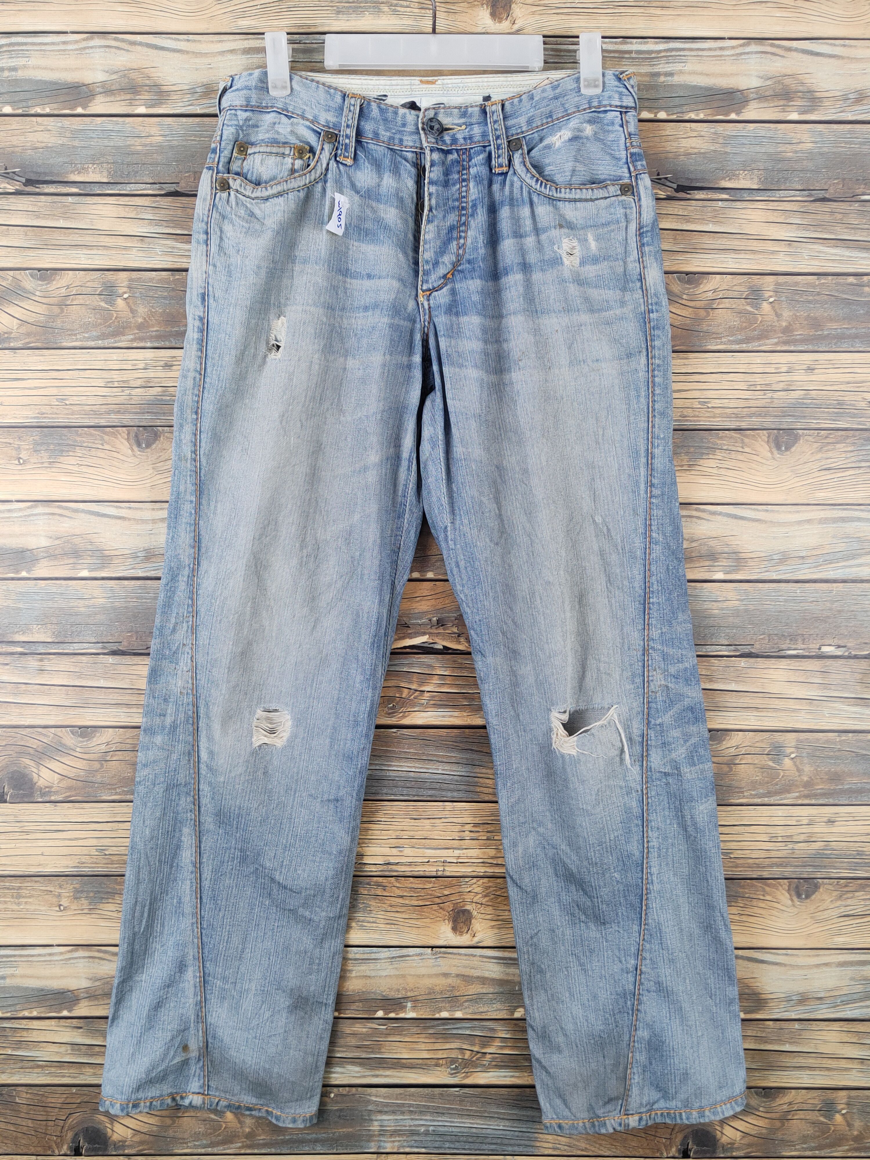 Stitch's Blue selvedge Distressed Ripped Jeans #W1905