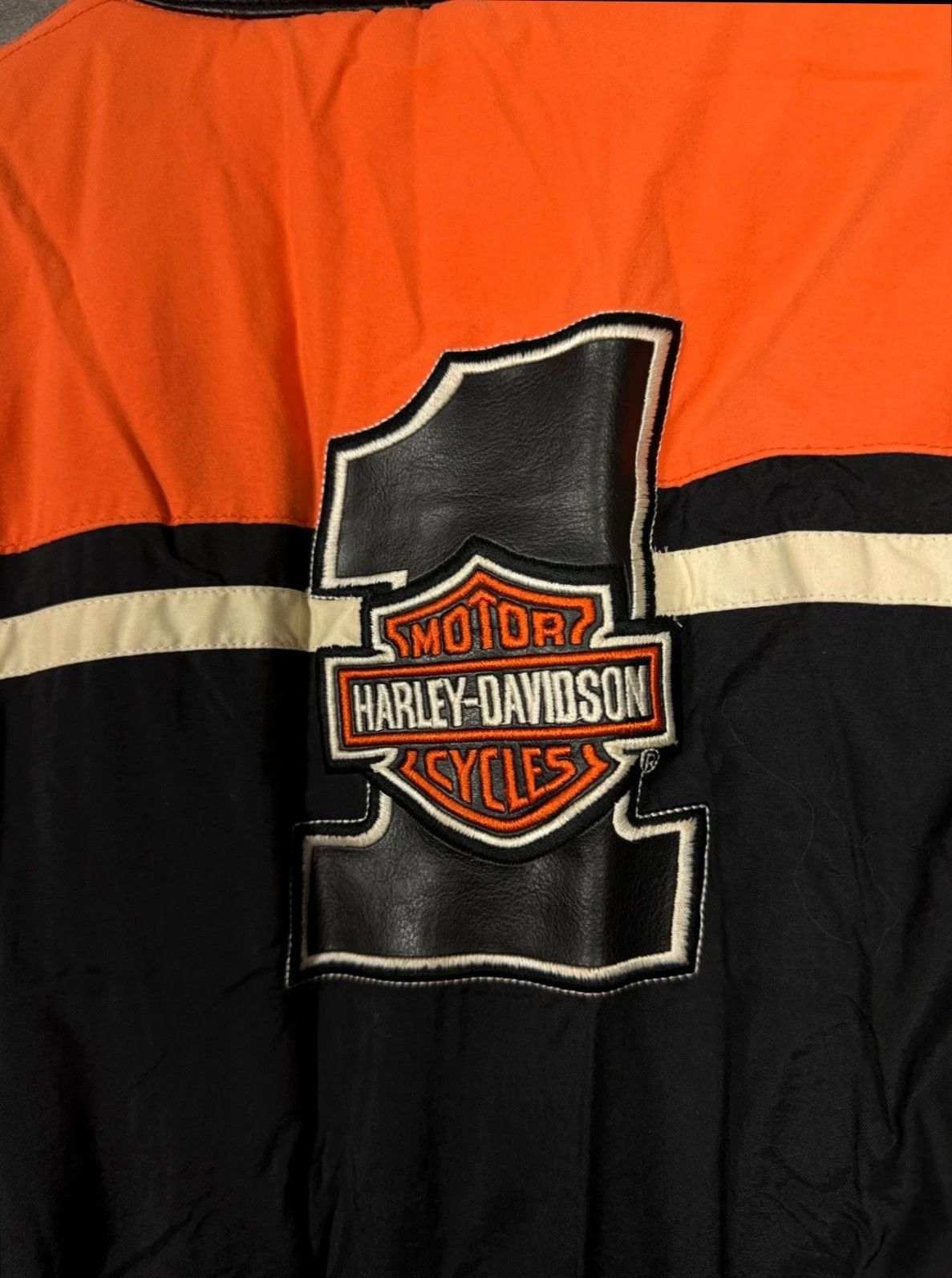 Vintage Harley Davidson Leather Jacket Big Logo Black Orange Size US L / EU 52-54 / 3 - 8 Thumbnail