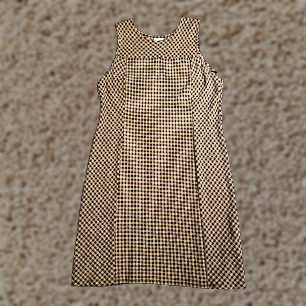 J. Jill J Jill Dress Womens Large Beige Black Gingham Plaid Ponte Sleeveless Knit Stretch Casual Career Wardrobe Dress Size L / US 10 / IT 46 - 1 Thumbnail