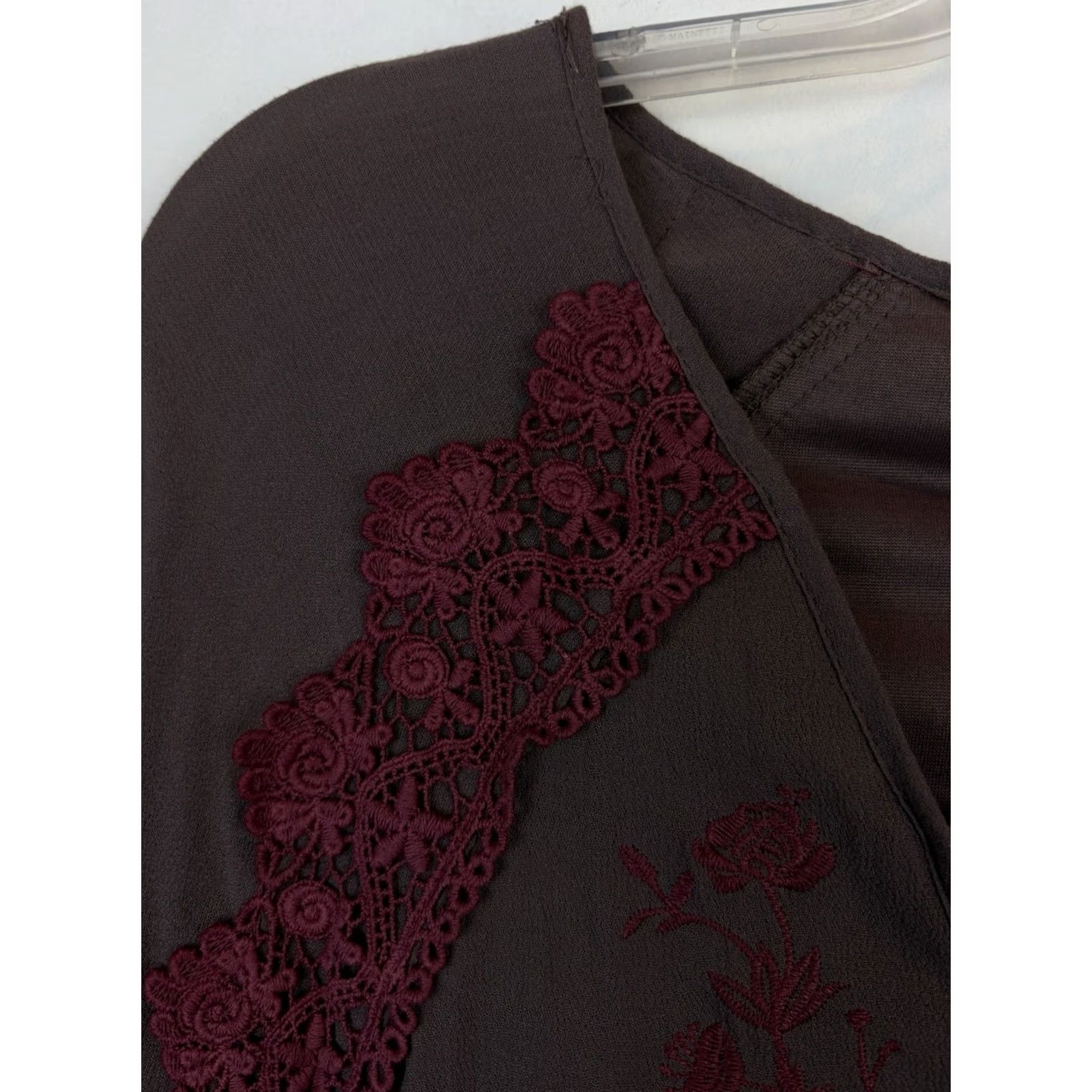 Bell UMGEE Dress Women M Boho Brown Floral Embroidered Bell Sleeve Mini Short V-Neck Size M / US 6-8 / IT 42-44 - 4 Thumbnail