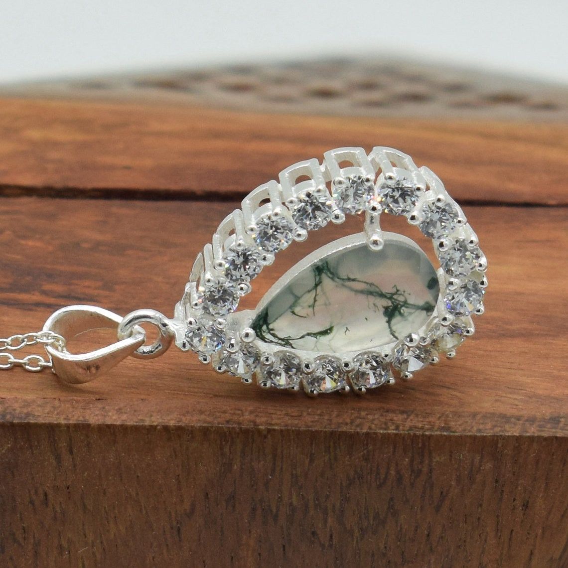 Handmade Natural Pear Moss Agate Gemstone Pendant, Bridal Gift Idea Size ONE SIZE - 3 Thumbnail