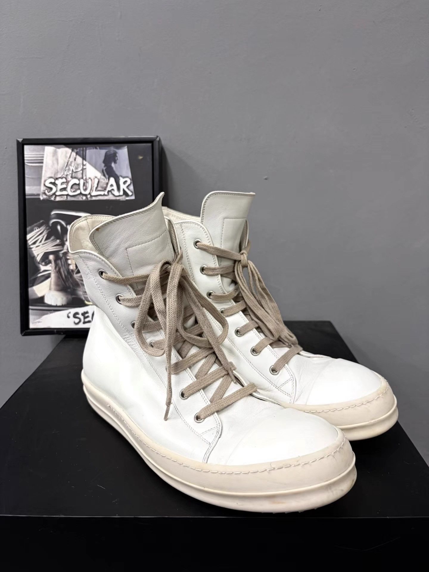Rick Owens RickOwens Mainline Pure White Leather High-Top Sneakers K34 Size US 10 / EU 43 - 4 Thumbnail
