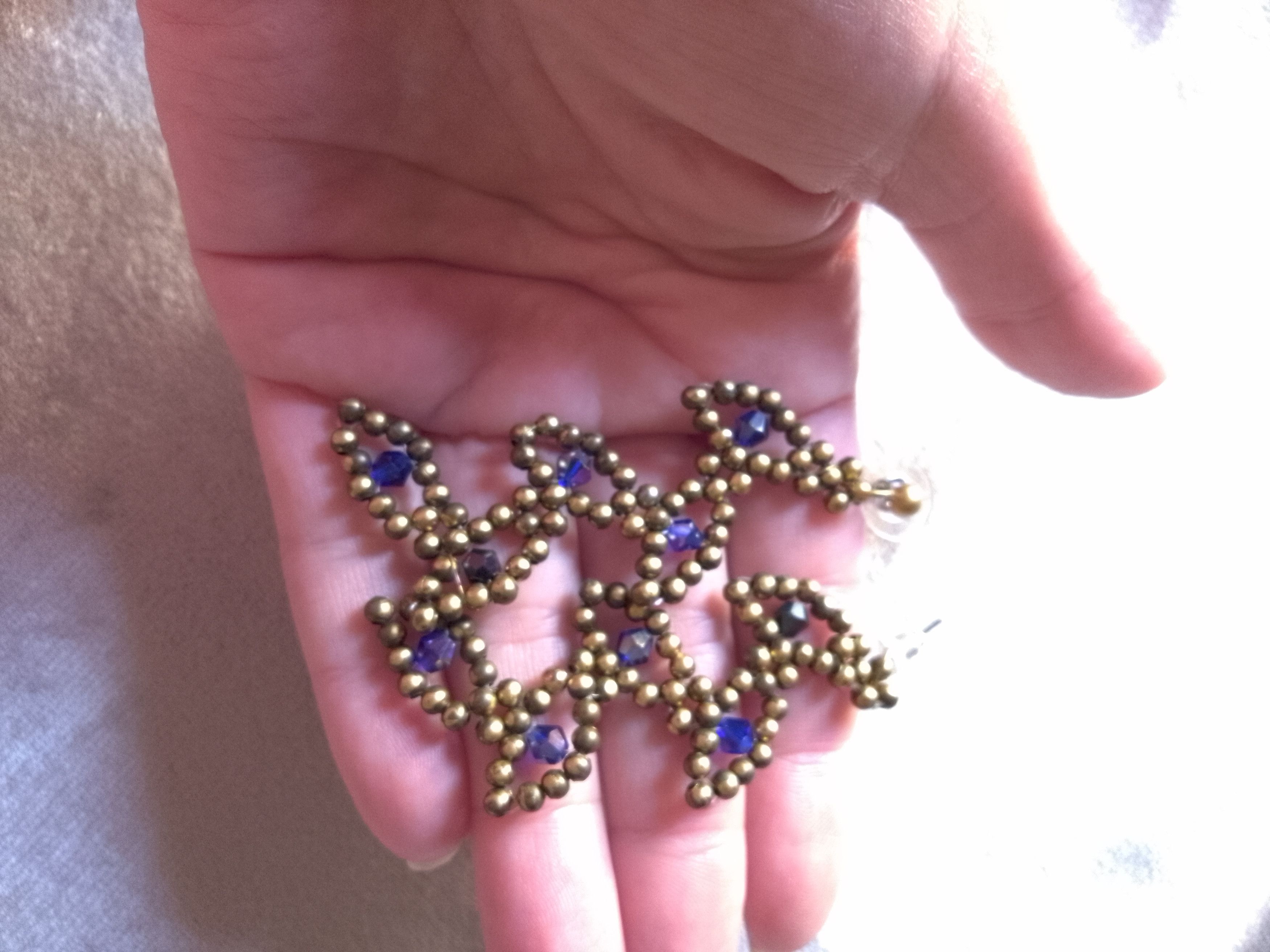 Handmade Necklace Vintage Earrings Leafy Brass Blue Crystal Size ONE SIZE - 2 Thumbnail