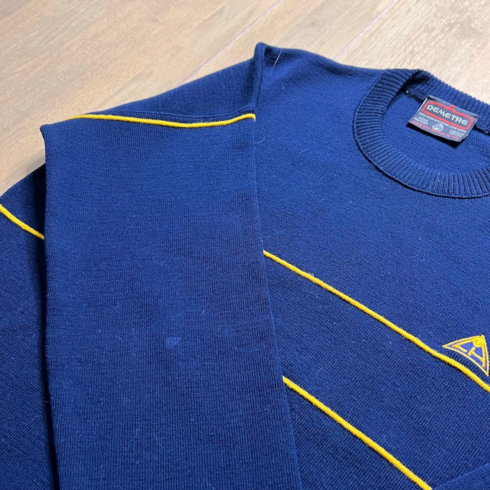 Vintage Vintage DEMETRE Wool Sweater Men’s Medium Blue Yellow Stripe Size US M / EU 48-50 / 2 - 7 Thumbnail