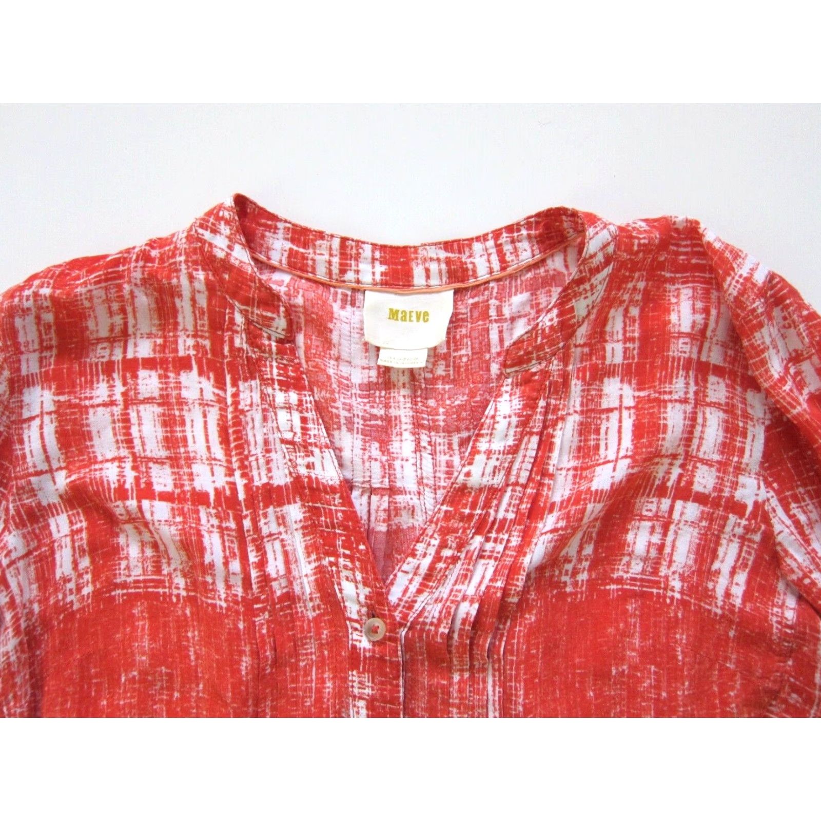 Vintage Maeve Blouse 100% Rayon Orange White Tie Dye Button Down Long Sleeve Women Size 4 Size S / US 4 / IT 40 - 3 Thumbnail